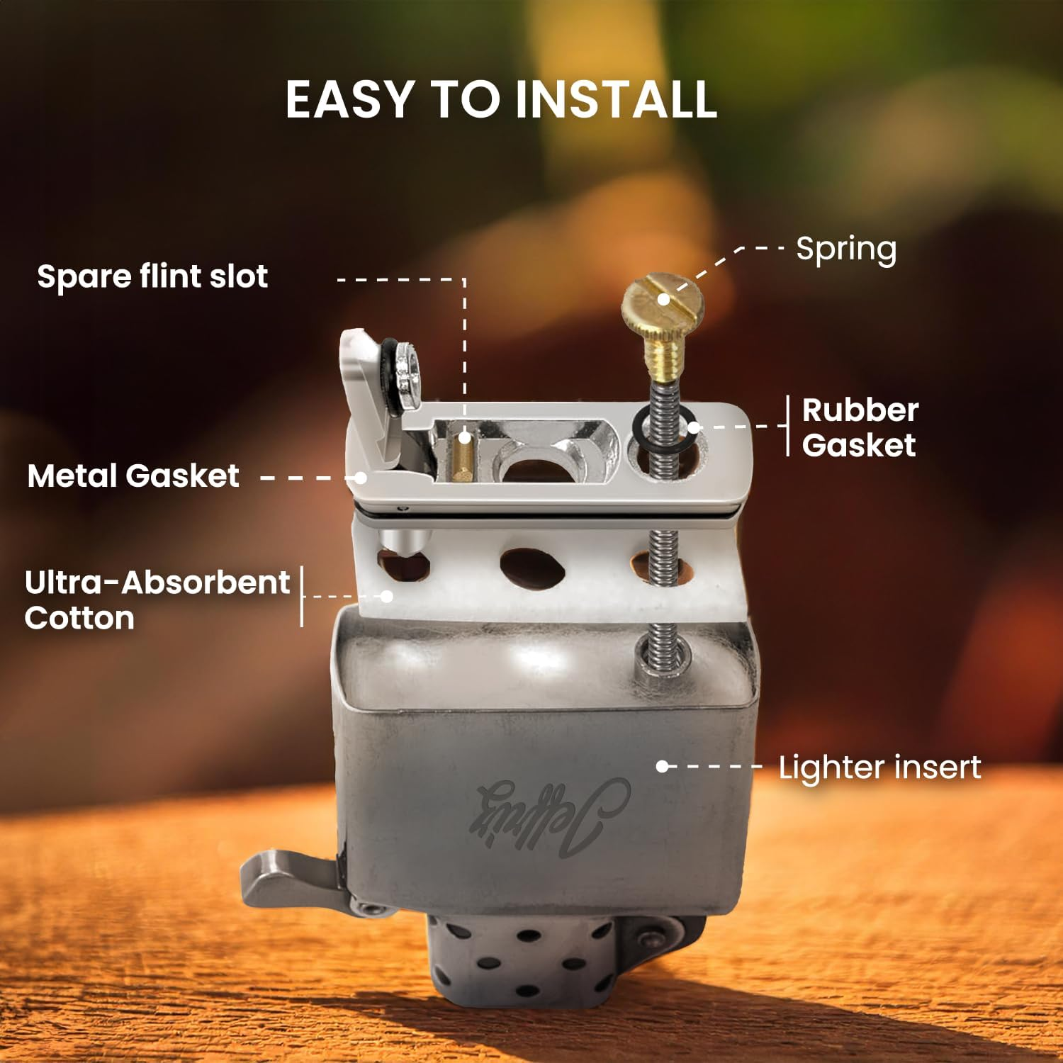 Lighter Gasket Seal Insert Compatible with Zippo | Heavy-Duty Metal Alloy Anti-Evaporation Cap | Jeffriz Cotton Rubber Replacement Repair Kit for Refillable Fuel Fluid &ndash; Silver Custom Gift Accessory image number 1