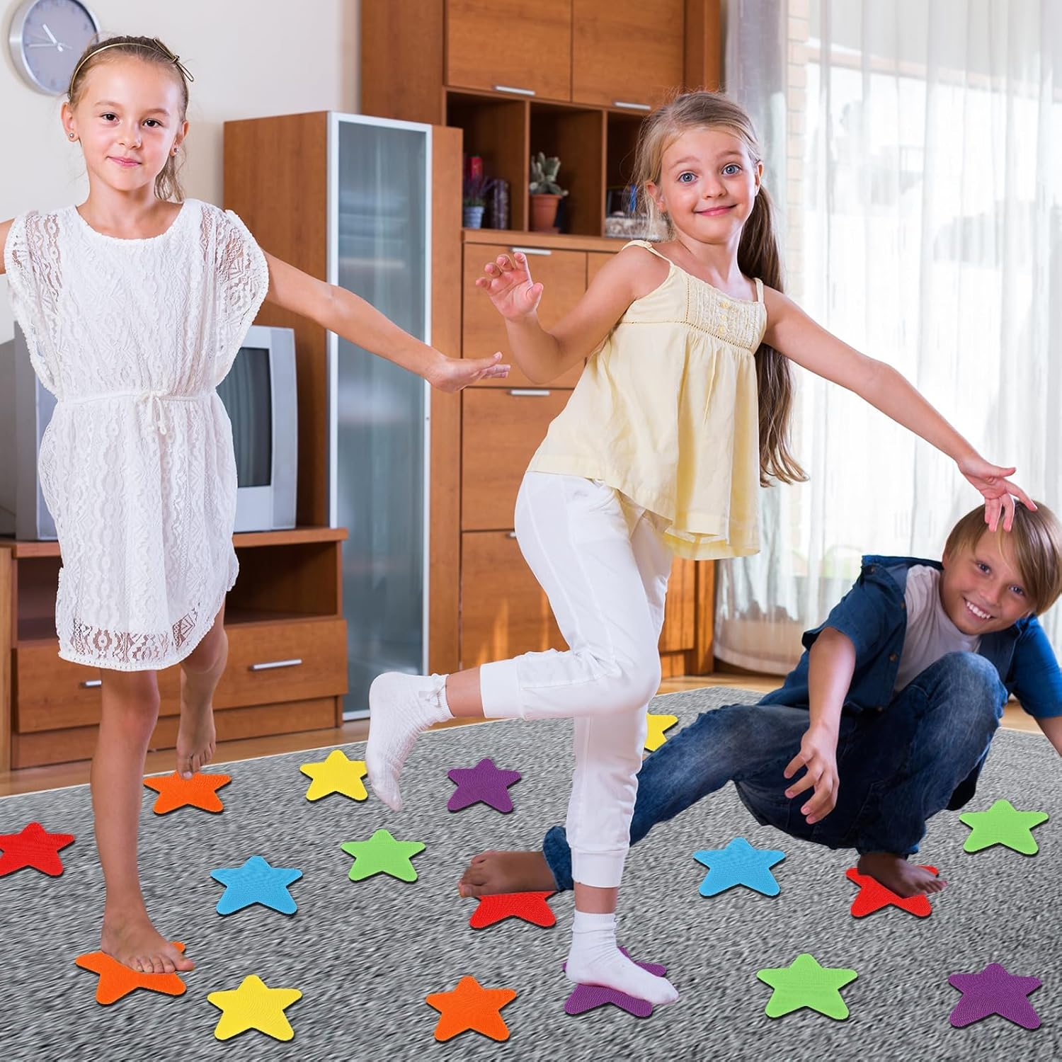 Azttior Pack of 24 Star Carpet Dots for Classroom, Floor Dots, Carpet Markers for Nursery, Non-Slip Floor Marking, Carpet Dots for Learning Office, Primary School, Teacher Supplies (6 Colours) image number 3