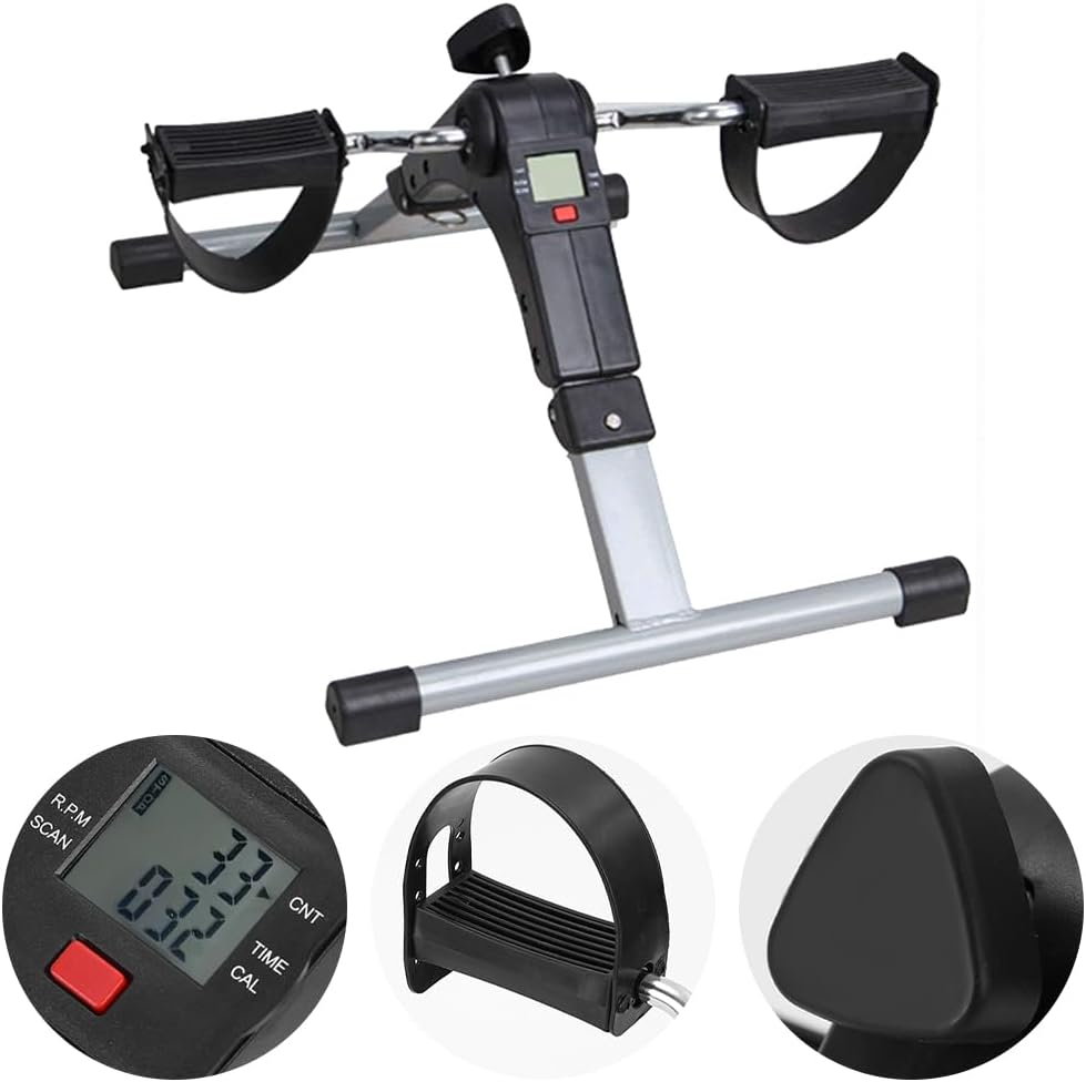 Under Desk Bike, Mutifunction Mini Exercise Bike, Folding Arm and Leg Pedal Exerciser, Portable Foot Peddler Bike, Peddler Machine with LCD Monitor (Black, 41.5*38*93.5 CM) image number 5