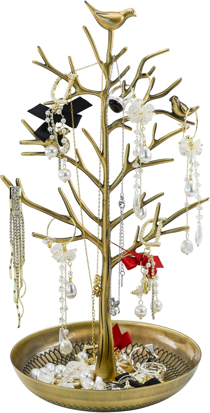 Mrmrkura Jewelry Tree Earring Necklaces Holder, Tree Tower Organizer for Women Girl Jewelry Rack Stand Display for Earrings, Necklaces, Rings (Black)