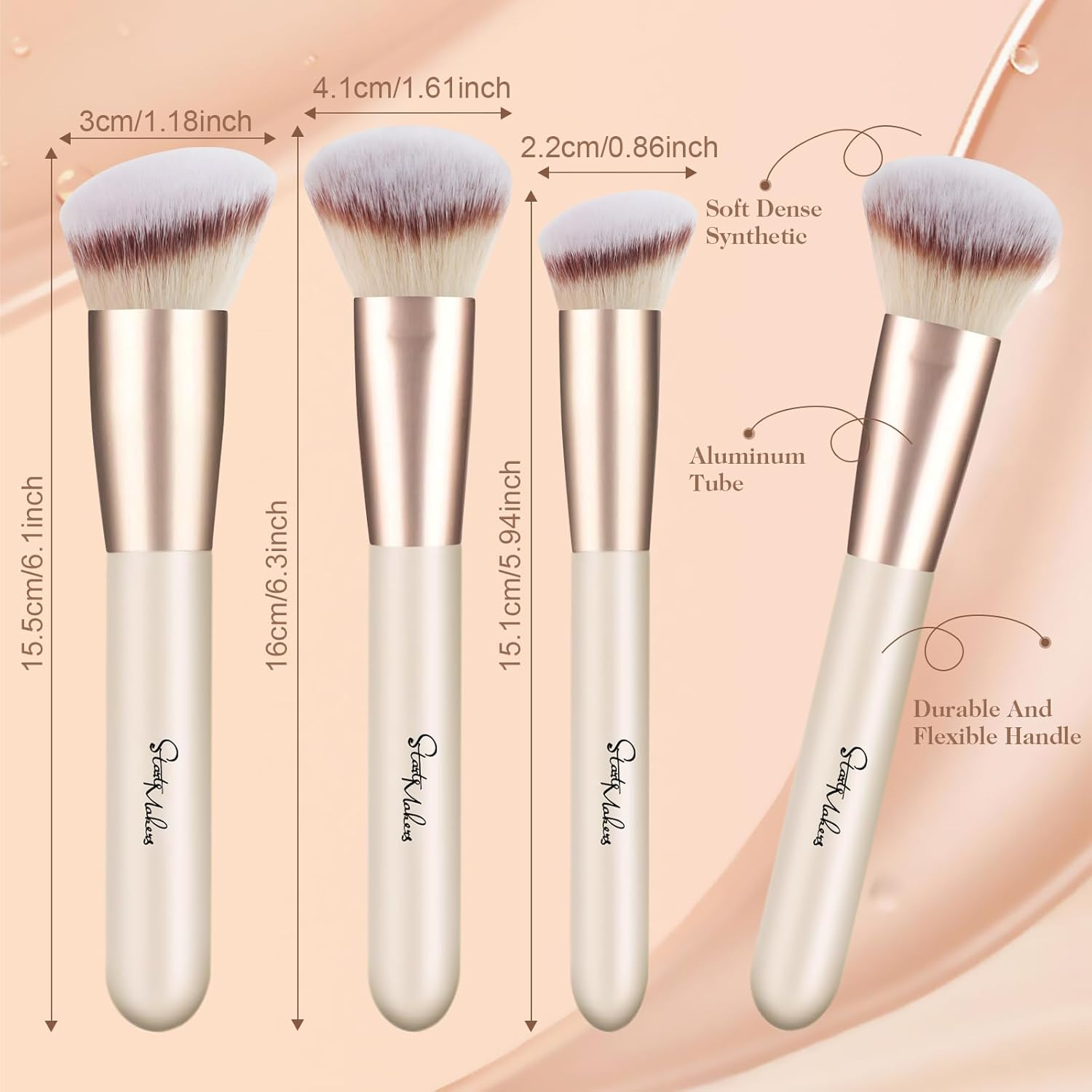 START MAKERS 3PCS Makeup Brushes Foundation Contour Conceal Makeup Brush Set, Slanted Foundation Brush, Angled Kabuki Brushes for Blending with Liquid, Cream and Powder Makeup image number 2