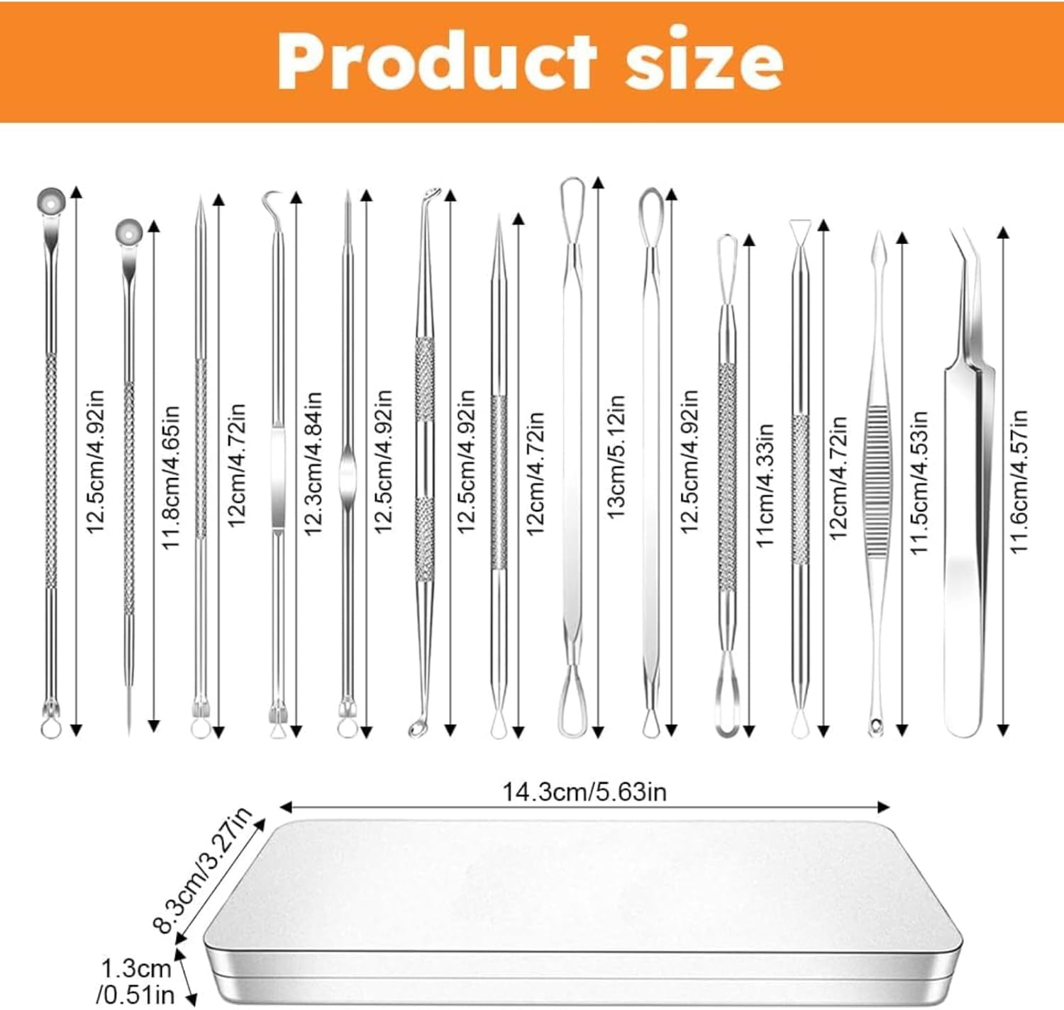 RODISHOMM 15-Piece Blackhead Remover Set - Pimple & Comedone Extractor, Acne & Whitehead Removal Tools, Premium Stainless Steel, Includes Silver Metal Case image number 2