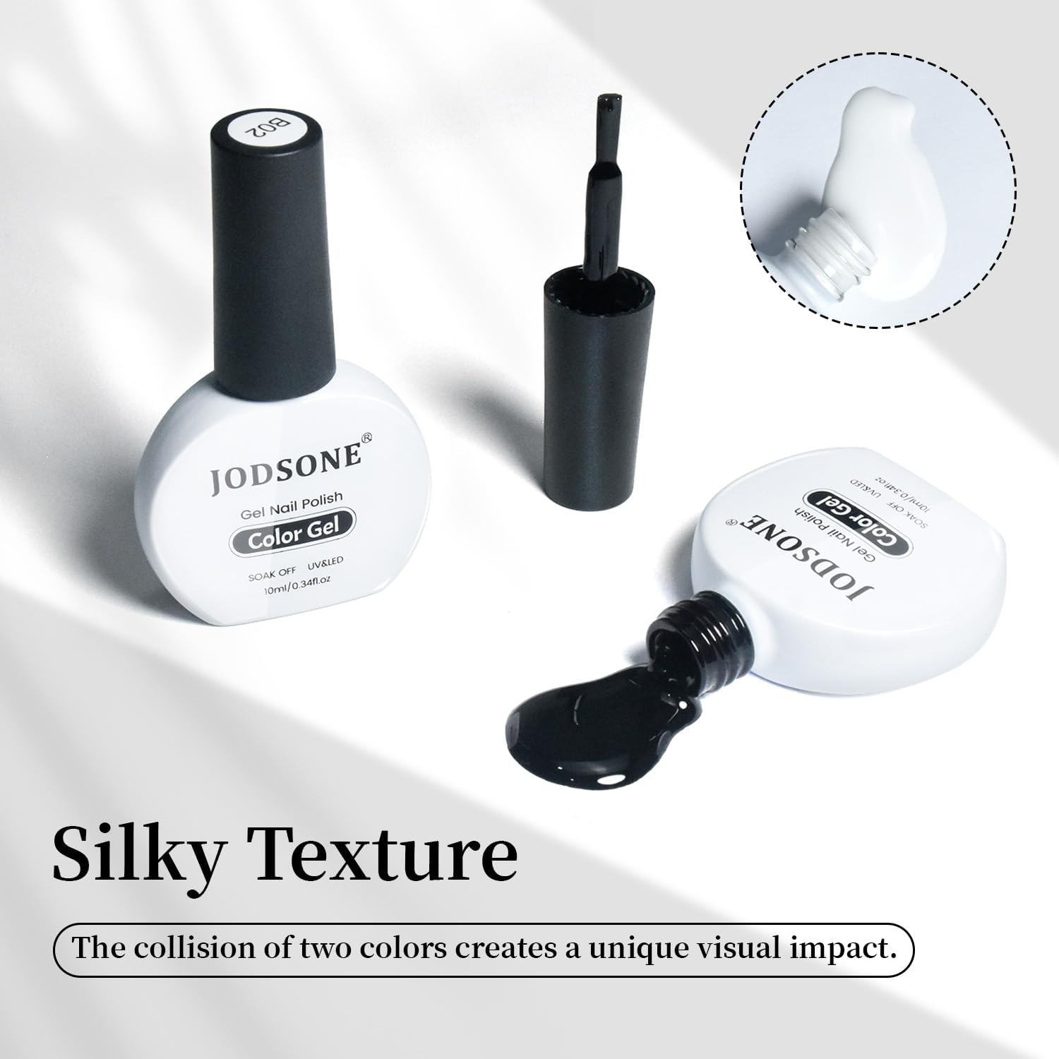 JODSONE 2Pcs Nail Polish Set 10Ml Black and White Gel Polish，Soak off LED U V Nail Gel Manicure All Seasons Polish Nail image number 5