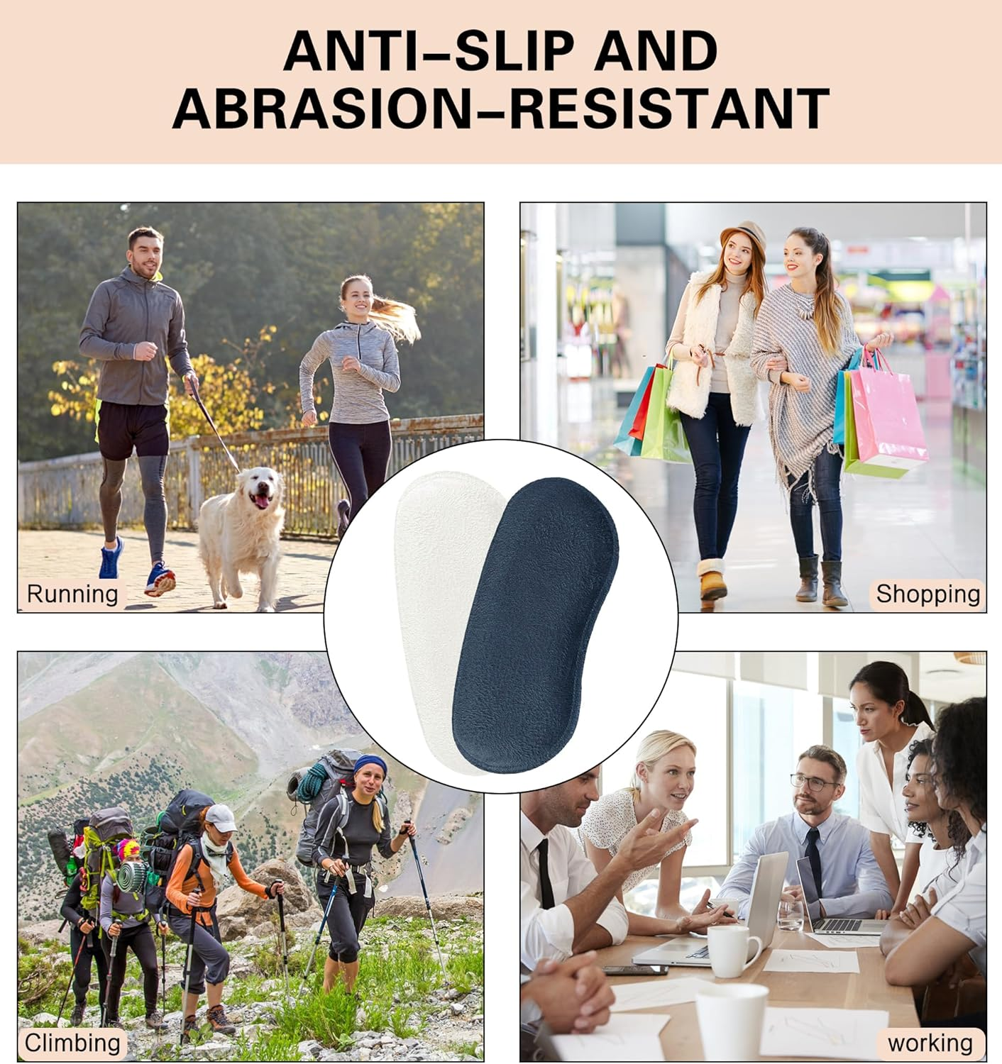 YBVABE Heel Grips Liner Cushions Inserts for Shoes Too Big - 8 Pieces Large Heel Pads Snugs for Sports Shoes Too Big, Improved Fit and Comfort Filler for Men & Women, Stop Heel Slip and Blister - Beige image number 6