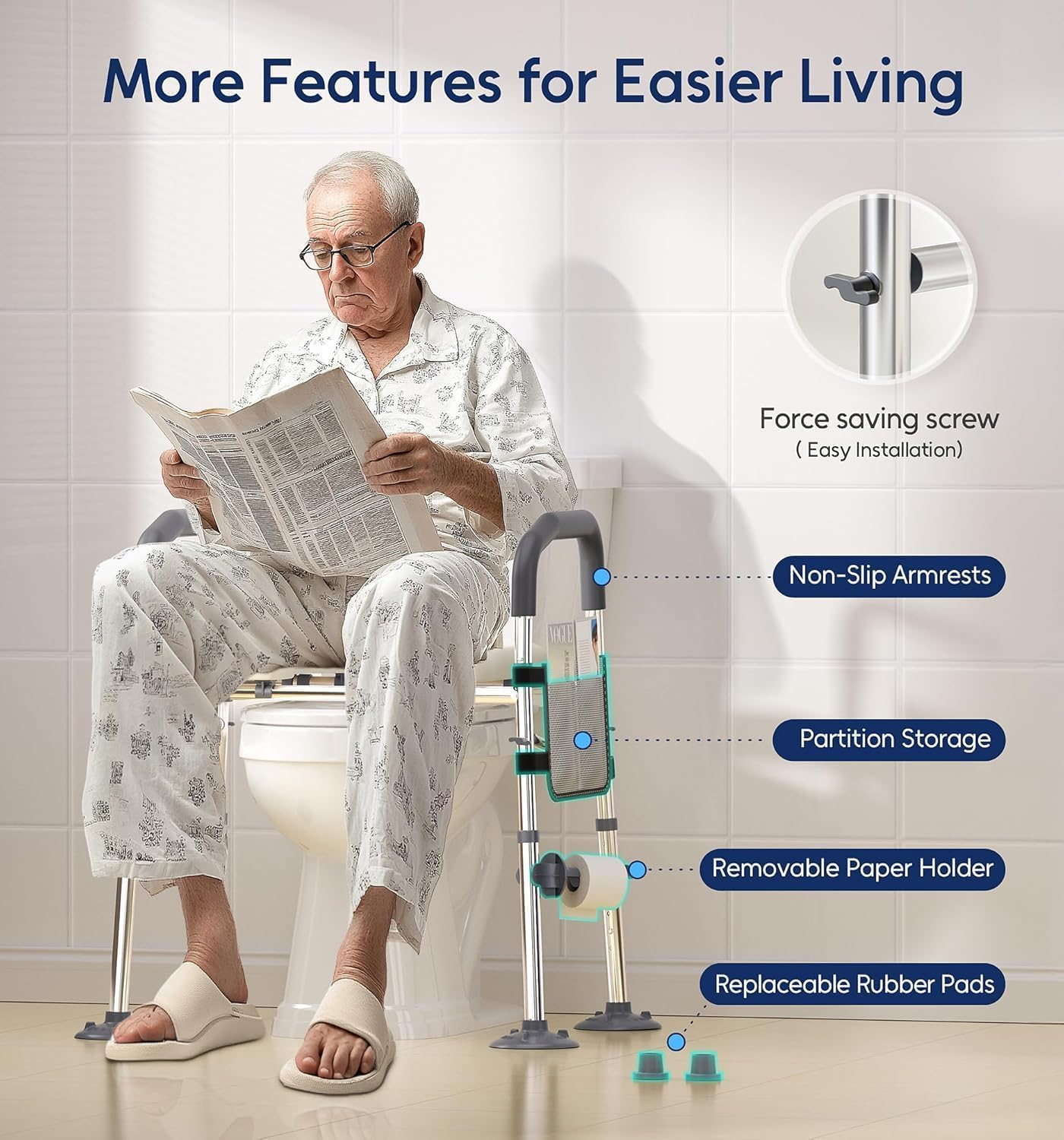 Toilet Seat with Handles, Raised Toilet Seat Riser over Toilet Chair with Adjustable Height, Bathroom Safety Assist Frame for Seniors, Post-Op, Disabled, Fit Any Toilet, Maximum 300KG image number 1