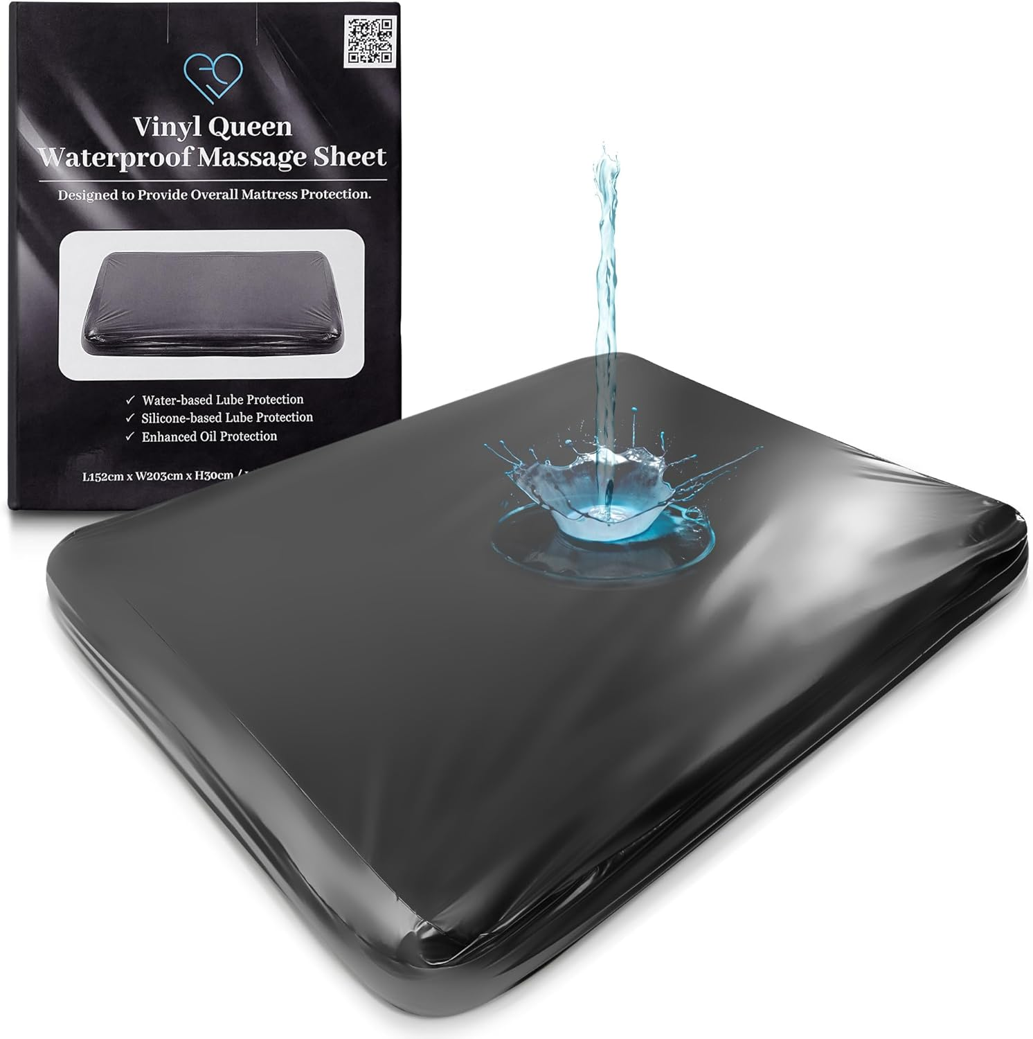 Black Vinyl Queen Waterproof Fitted Massage Bed Sheet with Side Pocket | Mattress Protector, Bed Cover for Nuru Massage - Oil, Water-Based, Silicone Safe | 152Cm X 203Cm + 35Cm Deep Pocket image number 5