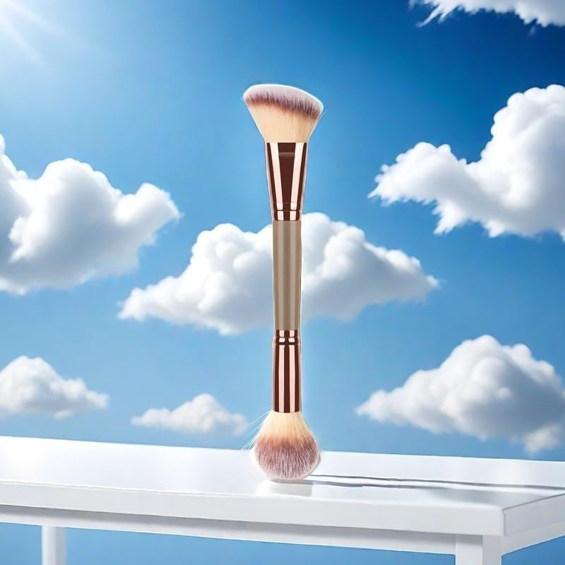 ZXUY Double-Ended Makeup Brush,Face Makeup Brush Foundation Blush Brushes Kabuki Magic High-Density Brush Multifunctional Base Makeup Brush Tool (Rose Gold) image number 1