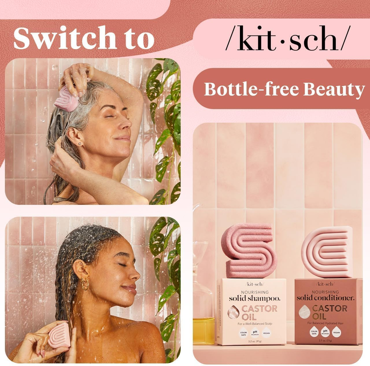 Kitsch Castor Oil Shampoo and Conditioner Set - Organic Castor Oil Hair Care for Dull & Dry Hair - Nourishing Bar Soap for Hair Growth - Free of Sulfate, Silicone, & Paraben - Made in USA - 2Pcs image number 6