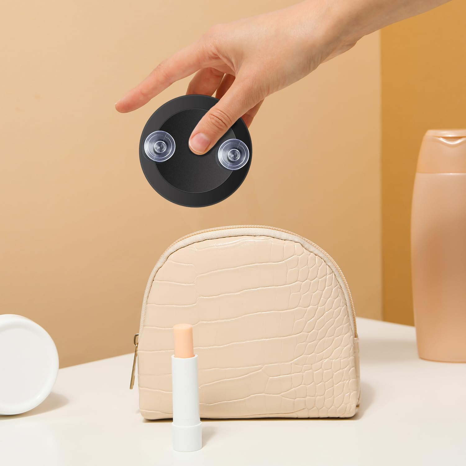 IGXX 40X Magnifying Mirror with 2 Suction Cups, Compact Travel Mirrors for Precise Makeup and Eyebrow Plucking, 8.8Cm Pocket Mirror with Tweezers, Black