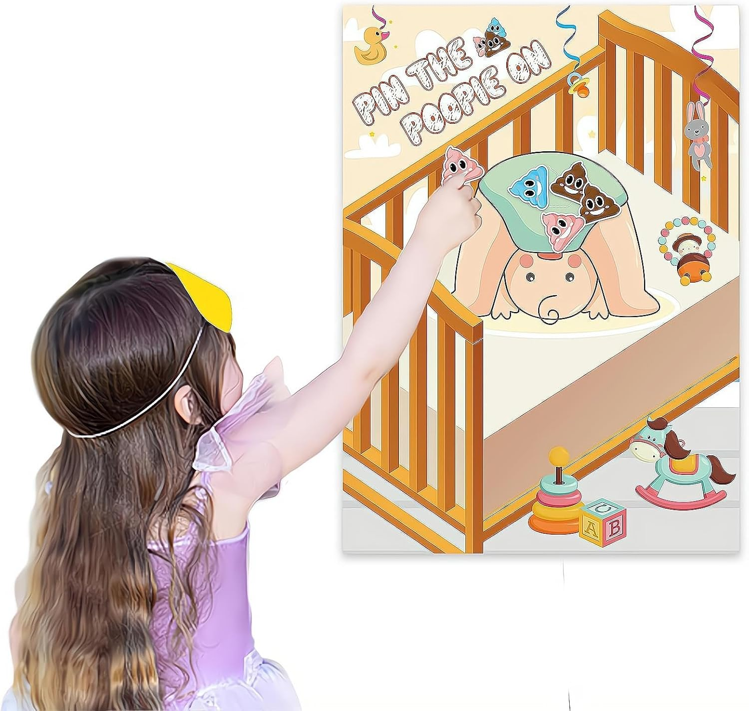 Baby Party Game Set - Fun Gender Reveal Decorations Party Supplies, Pin the Pacifier on Baby, Pin the Poop on Diaper, Cute Baby Room Theme and Eye Mask Game, Baptism/Poop Activity (2 Pieces) image number 2