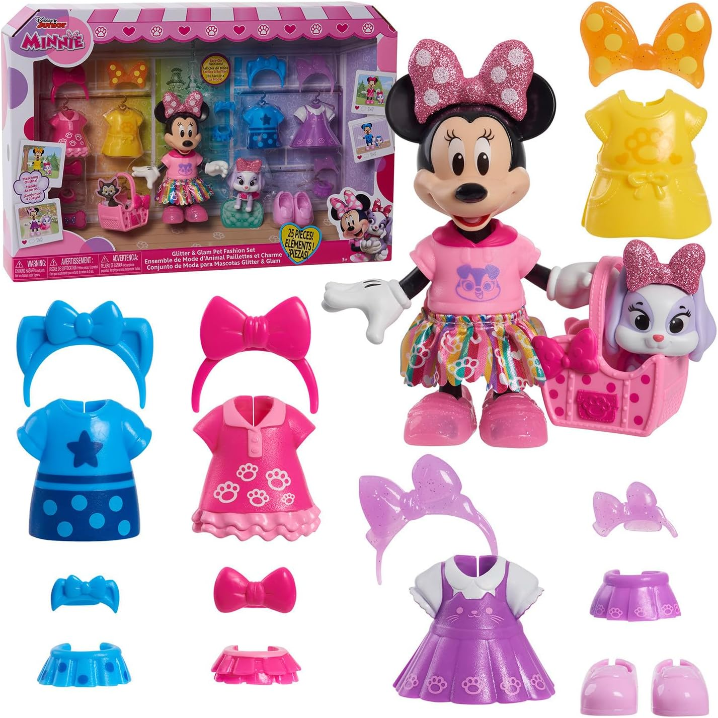Disney Junior Minnie Mouse Glitter and Glam Pet Fashion Set, 23-Piece Doll and Accessories, Kids Toys for Ages 3 up by Just Play image number 5