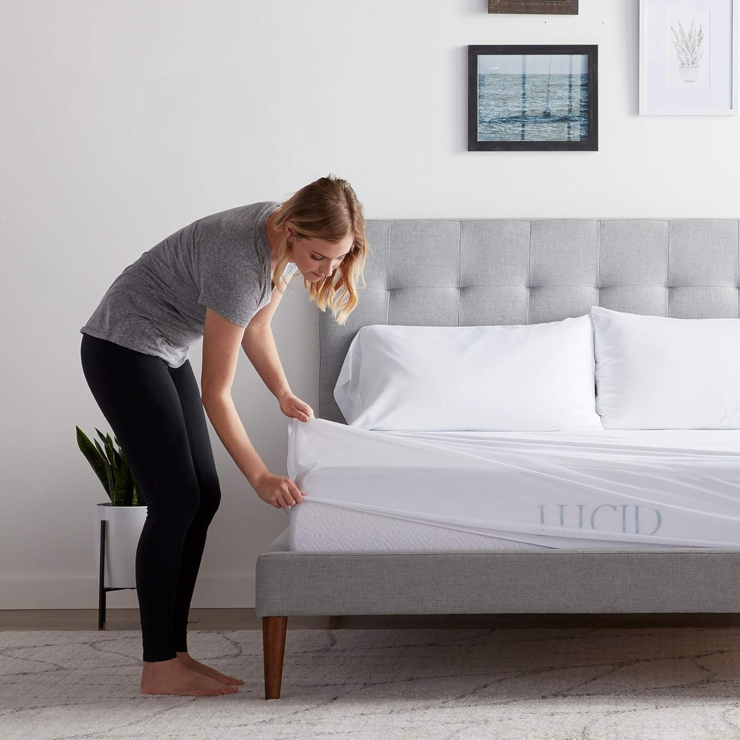Lucid Premium Rayon from Bamboo Jersey Mattress Protector - Ultra Soft - Waterproof - Full,White image number 1