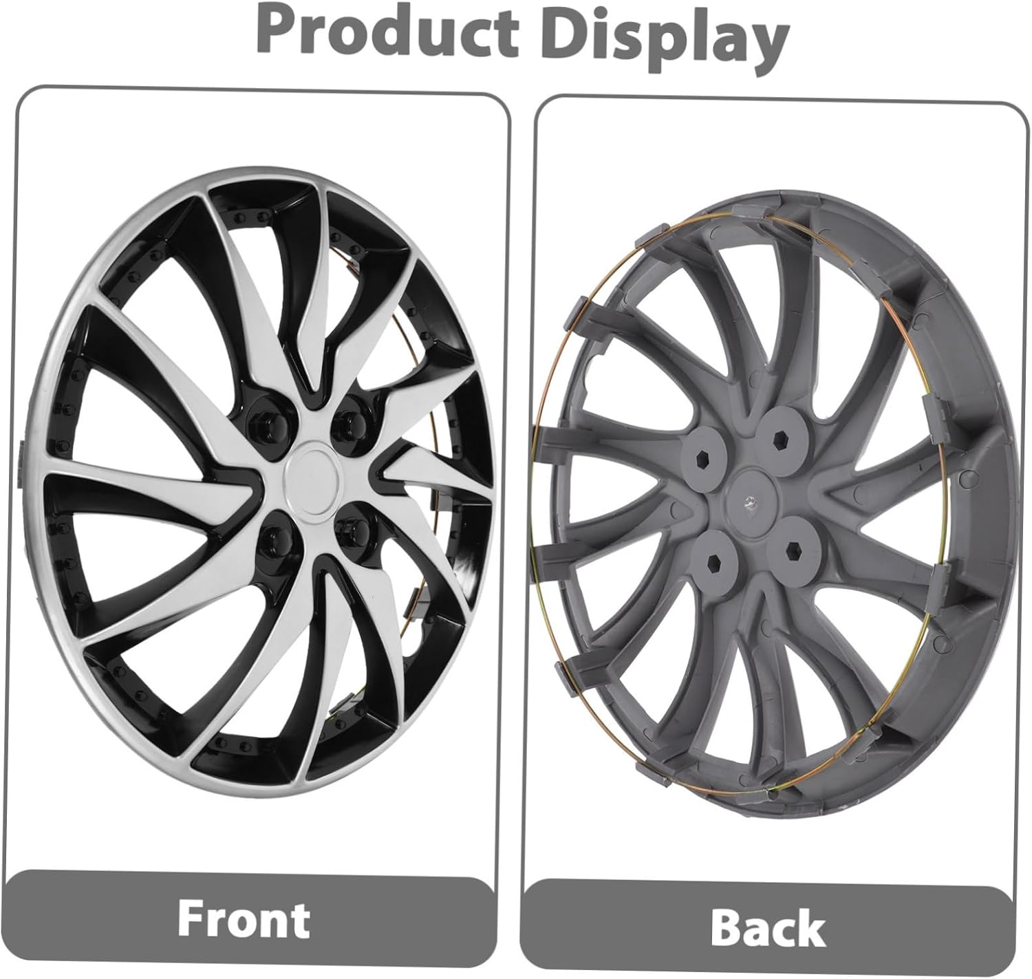 PRETYZOOM 14 Inch Car Hubcap Cover Silver Black, Automotive Wheel Hub Center Cap Replacement for SUV Truck Cars, Sturdy Steel Rim Decorative Wheel Cover for All-Season Use image number 2