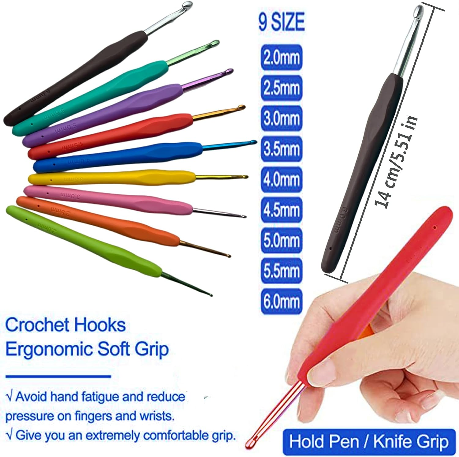 59 Pcs Crochet Hooks Kit Knitting Starter Kit for Adults Ergonomic Crochet Soft Grip Handle Crochet Tools DIY Weave Yarn Kits with Carry Bag Hooks Set for Beginners Adults (Pink) image number 3