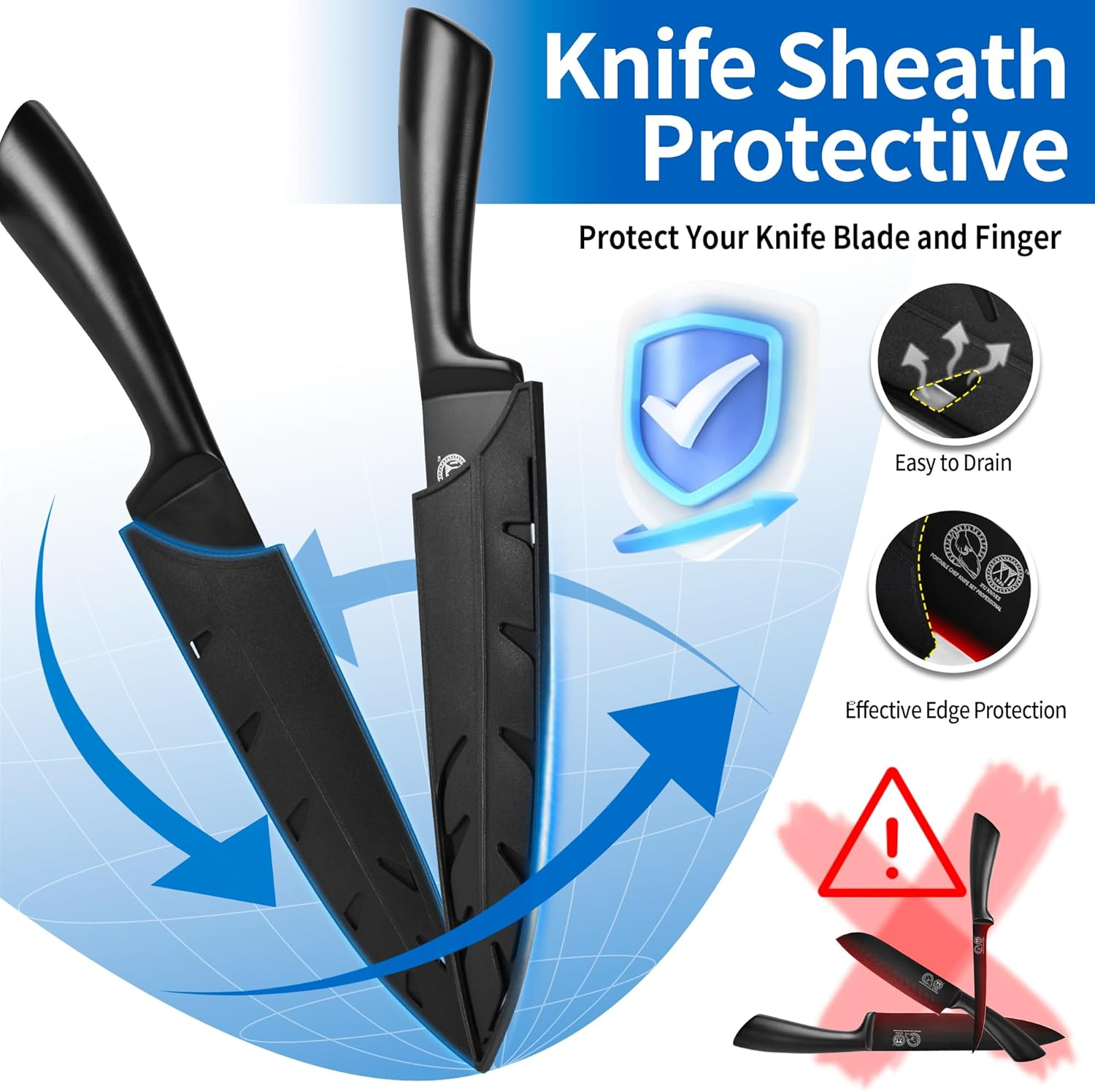 XYJ Knives,Professional Knife Sets for Master Chefs,Meat Cleaver Butcher for Camping,Chef Knife Set with Bag,Birthday Gifts for Women Men Presents (Full Black)