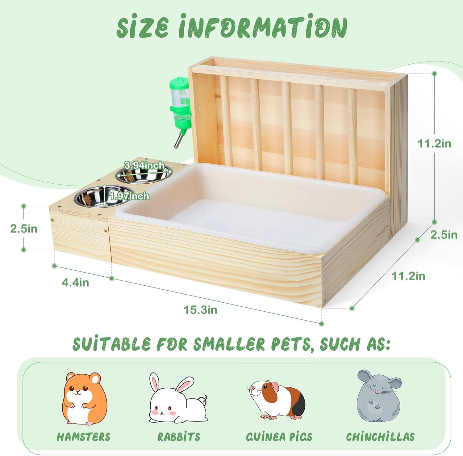 Hay Feeder with Litter Box and Bowls, Wooden Guinea Pig Holder Toilet for Bunny, Chinchillas, Hamster, Small Pet Rack Manger, Wood Colour image number 5