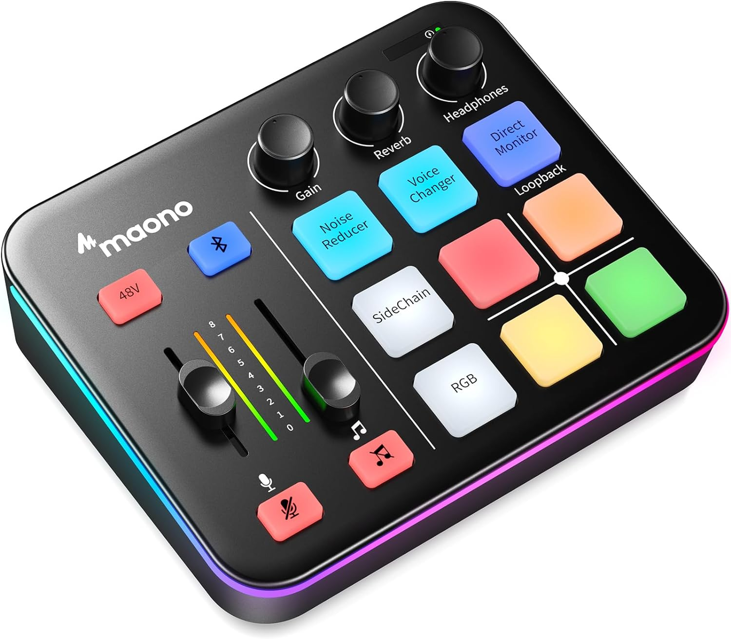 MAONO Gaming Audio Mixer, Audio Interface with Pro-Preamp, RGB, Bluetooth, 48V Phantom Power for Live Streaming, Podcasting, Content Create, Gaming Maonocaster G1 NEO (BLACK) image number 1