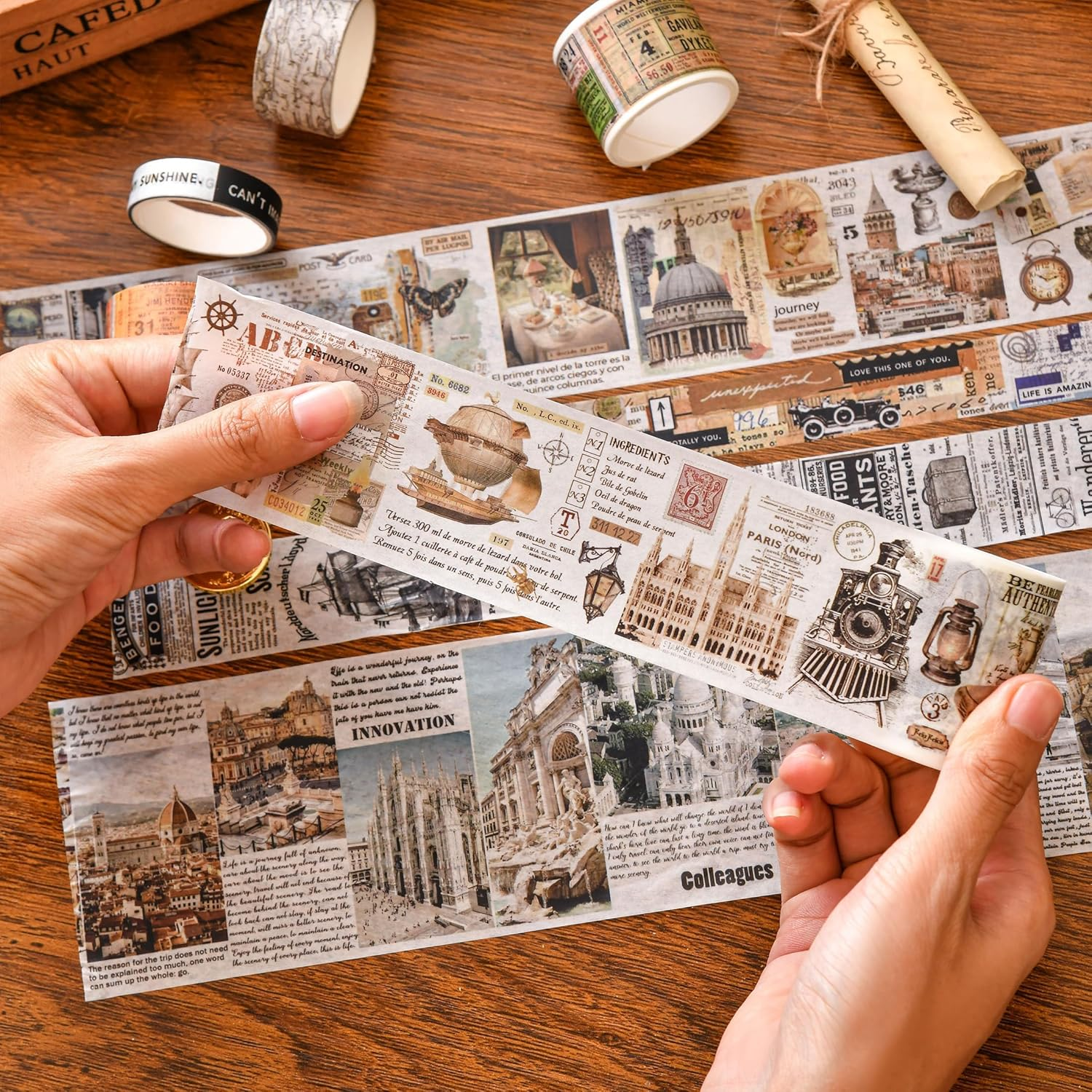 KAVI' S 18 Rolls Vintage Washi Tape Pack Retro Arts Adhesive Tapes Wide Monologue Decorative Masking Tape Sets for Craft, Kids, Scrapbook, DIY, Gift Wrapping (Universe Milky Way) image number 4