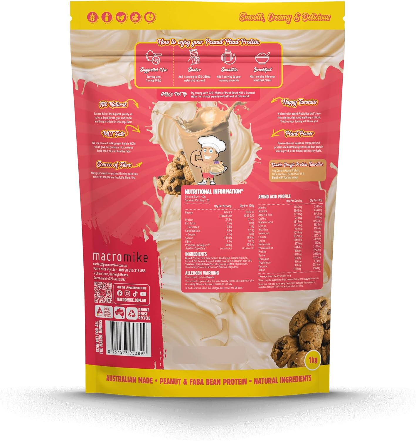 Macro Mike Cookie Dough Peanut Plant Protein 1 Kg image number 1