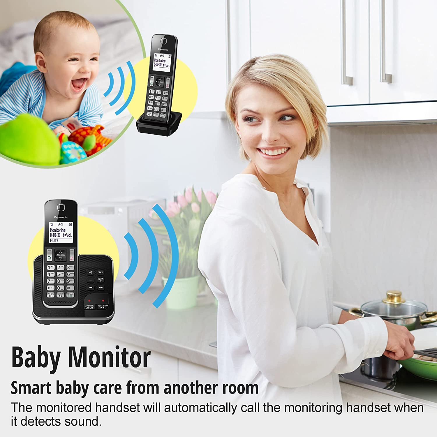 Panasonic DECT Digital Cordless Phone with Answering Machine and 4 Handset (KX-TGD324ALB), Black image number 1