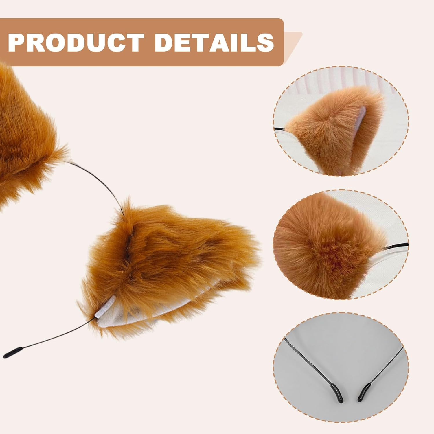 2 Pieces Fox Costume Headband with Fox Ears Animal Costume for Costumes Fox Cosplay Halloween Accessories Costume Stage Show (Brown)