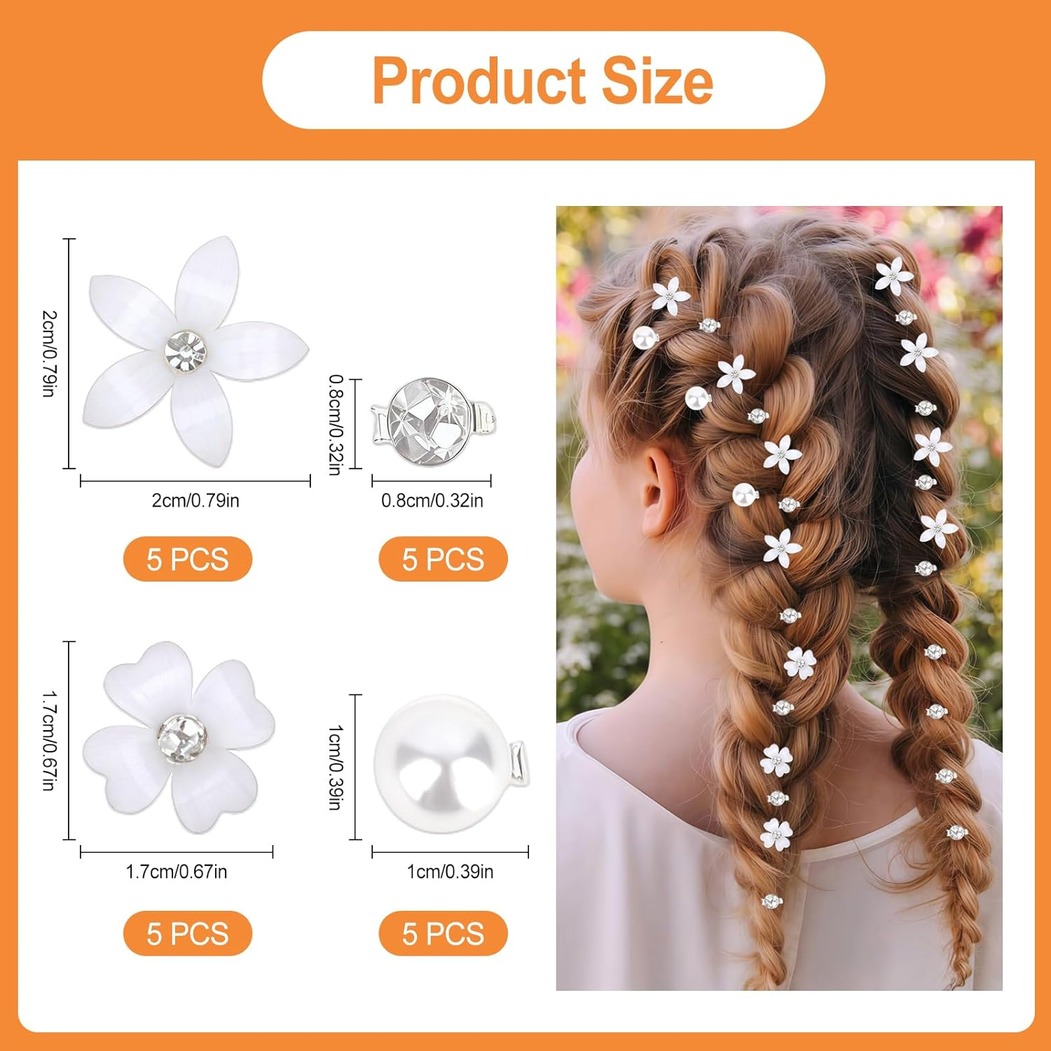 Pack of 20 Mini Flower Hair Clips with Rhinestones, Mini Hair Accessories Wedding, Flowers Hair Clip Small, Bridal Hair Clips Flowers, Small Mini Hair Clips Flowers White for Girls and Women image number 1