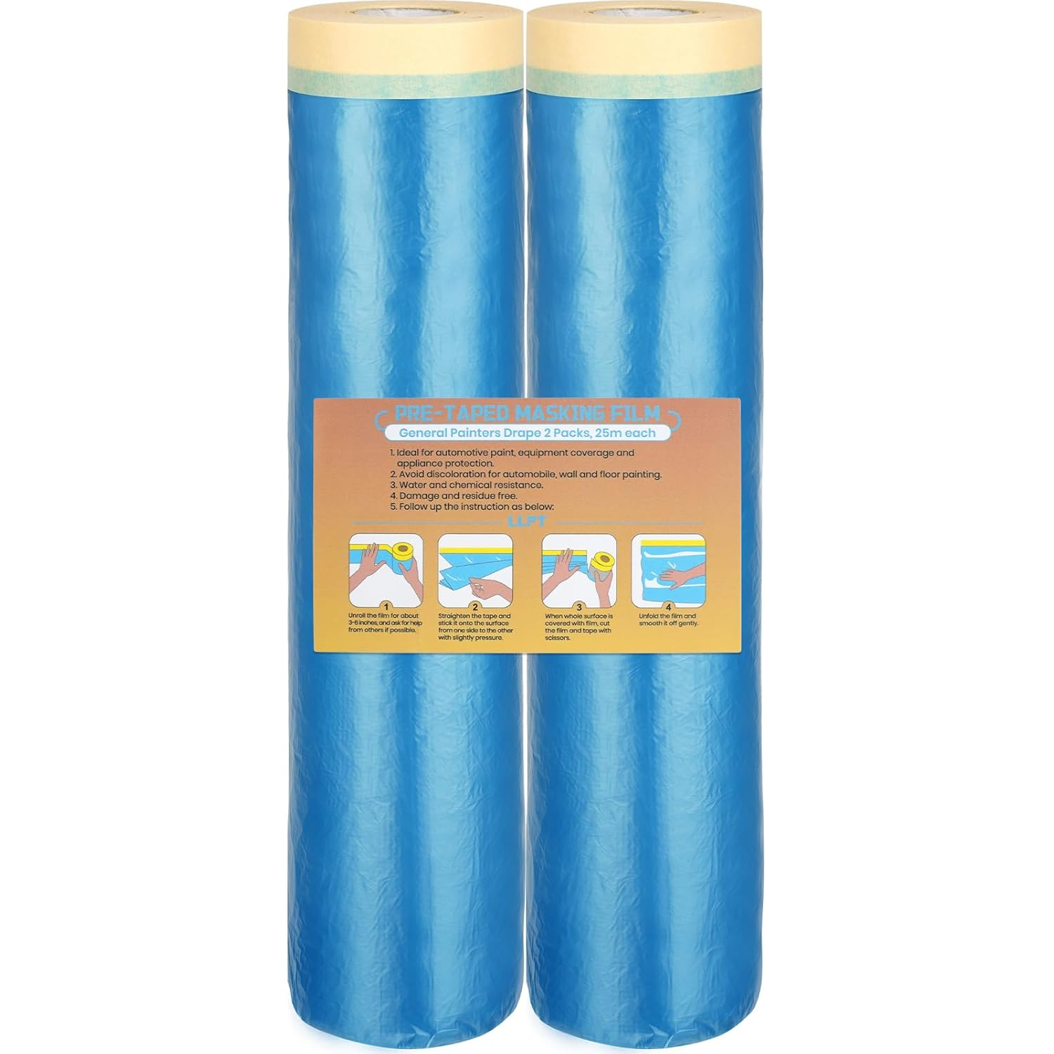 LLPT Tape and Drape Pre-Taped Masking Film | 2 Rolls | Self-Adhesive Painting Drop Film | Plastic Dust Sheets for Decorating, Cars Painting| (CMF240) | 240Cm(Unfolded) X 25M image number 2