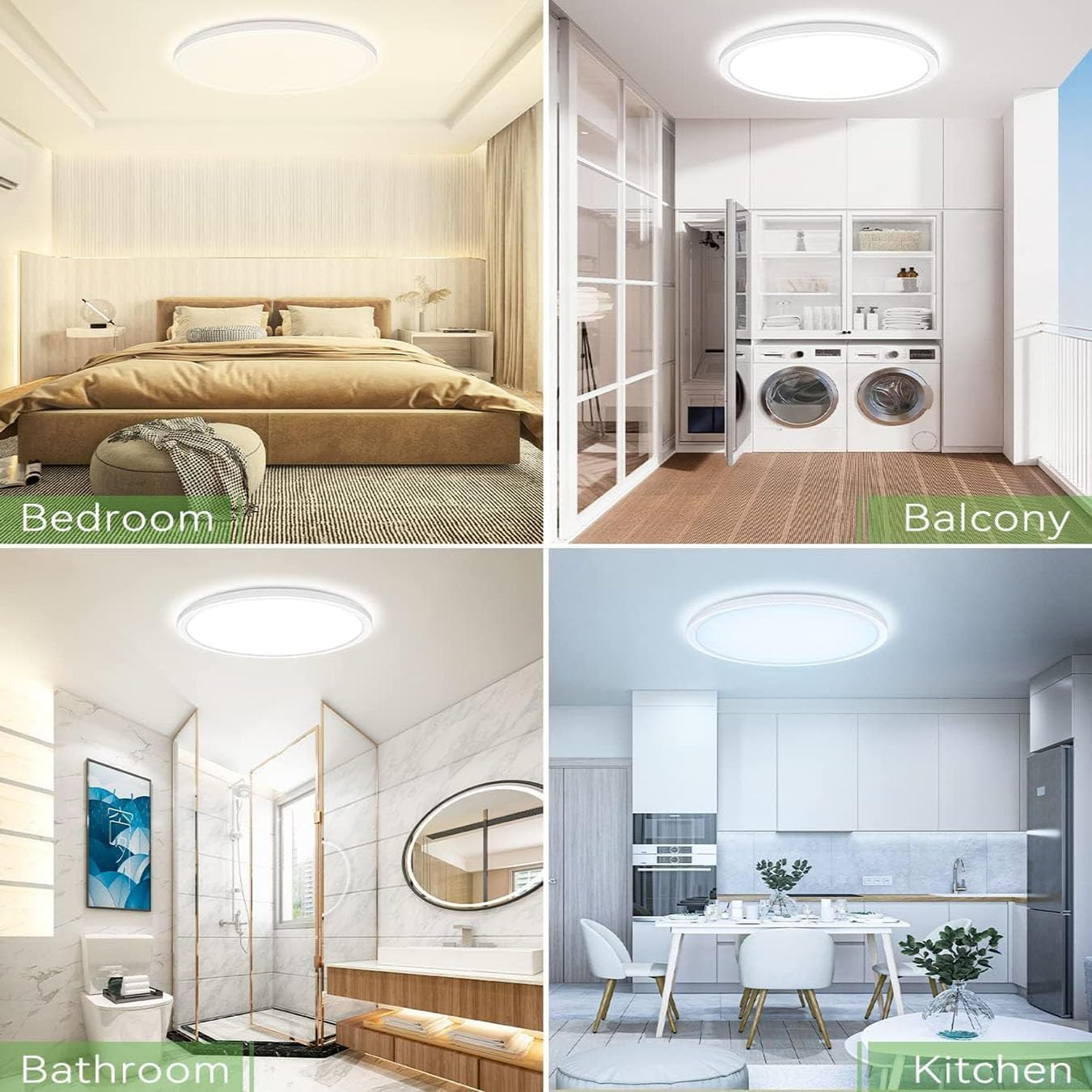 2 PCS LED Ceiling Light Fixture, 12 Inch 24W LED Flush Mount Ceiling Light 3000K/4000K/5000K Warm Neutral White Bright Ceiling Light Fixture for Bedroom Kitchen Hallway