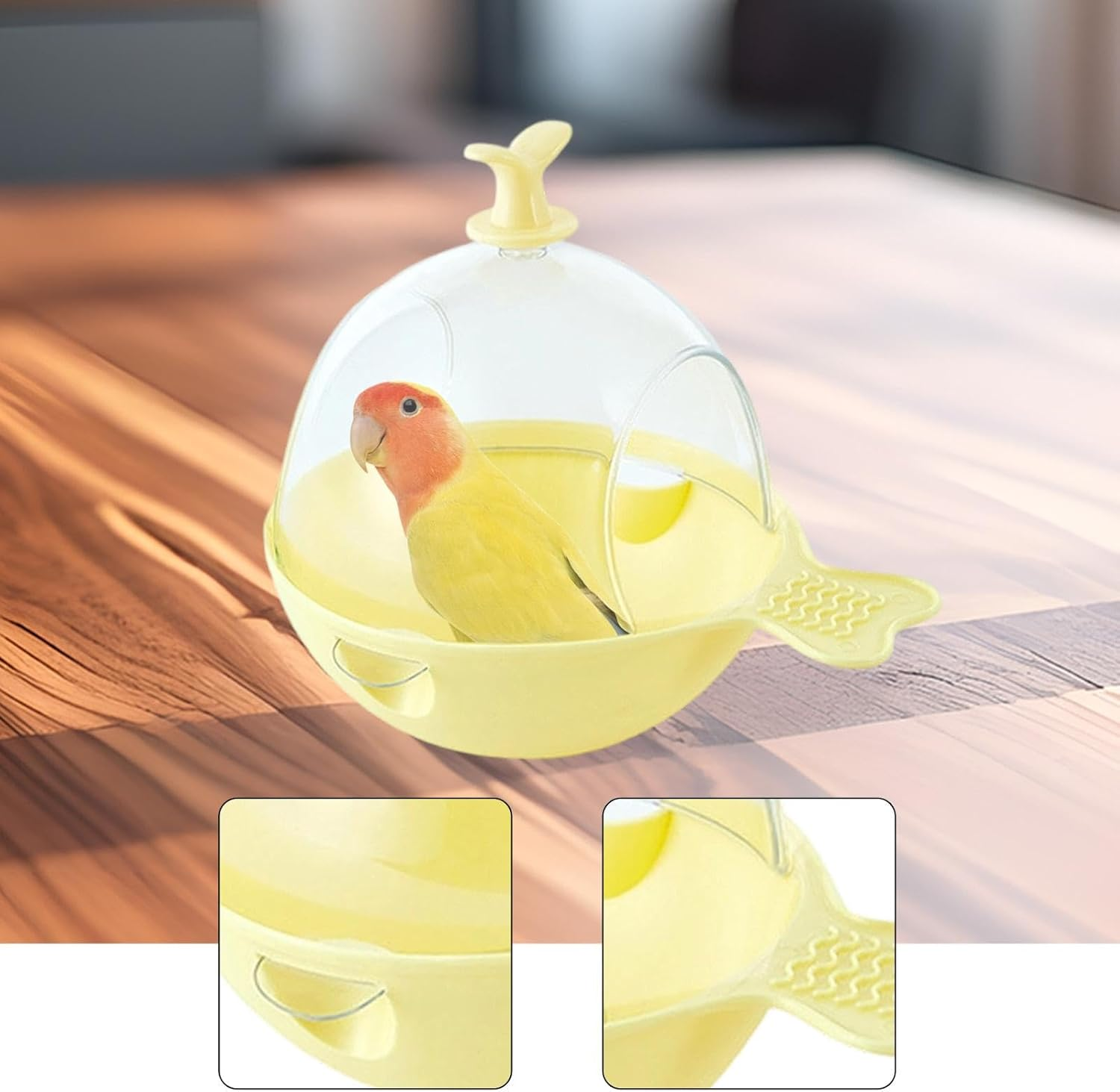 Fewnvwa Bird Bath for Cage, Cage Accessories with Clear View, Spacious Birdhouse, Parakeet Bathing Box for Cockatiels, Lovebirds, Conures, Yellow - Yellow image number 4
