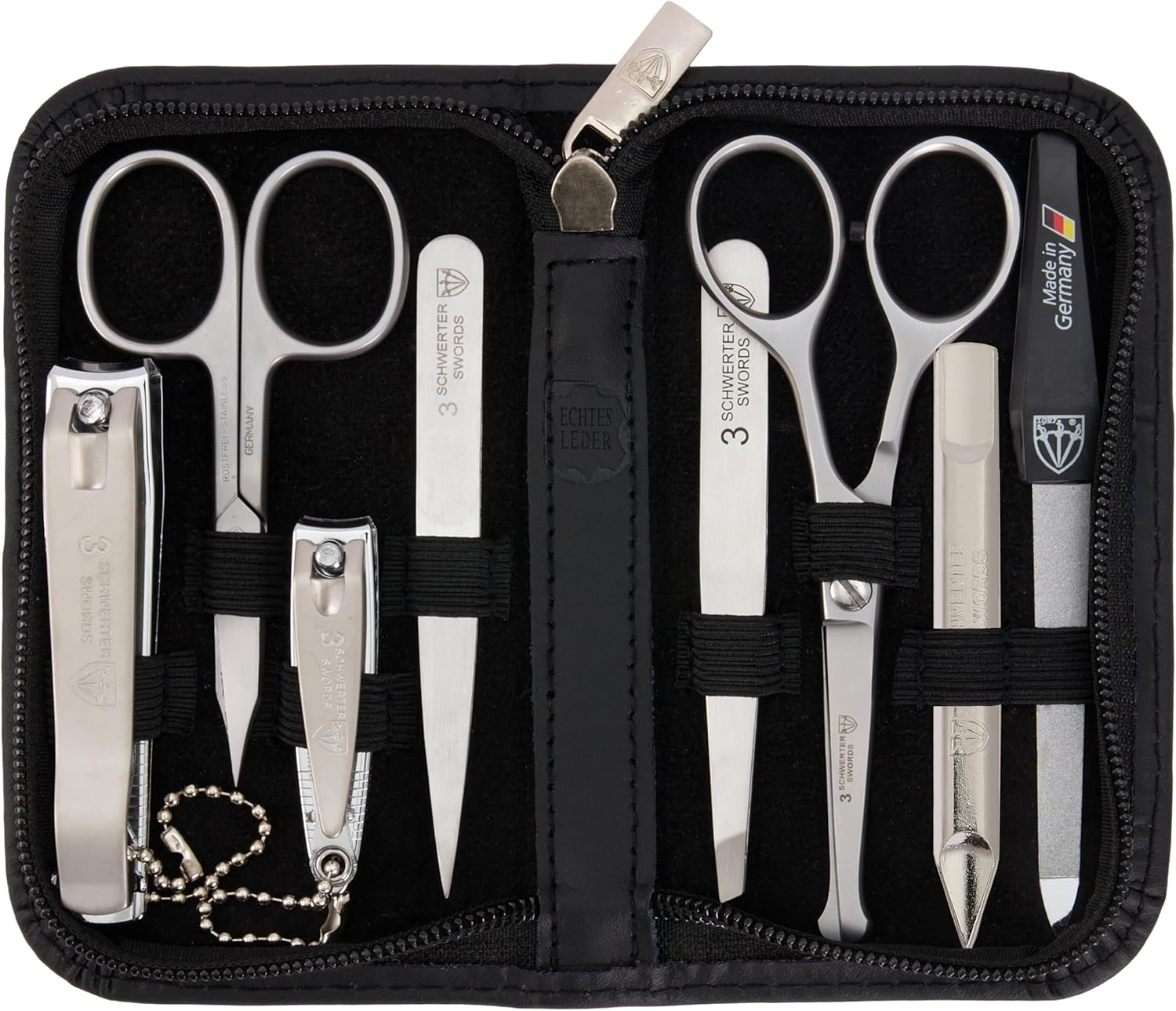 3 Swords Germany - Brand Quality 6 Piece Manicure Pedicure Grooming Kit Set for Professional Finger & Toe Nail Care Scissors Clipper Fashion Leather Case in Gift Box, Made in Solingen Germany (Fhjli) BLACK - GENUINE LEATHER