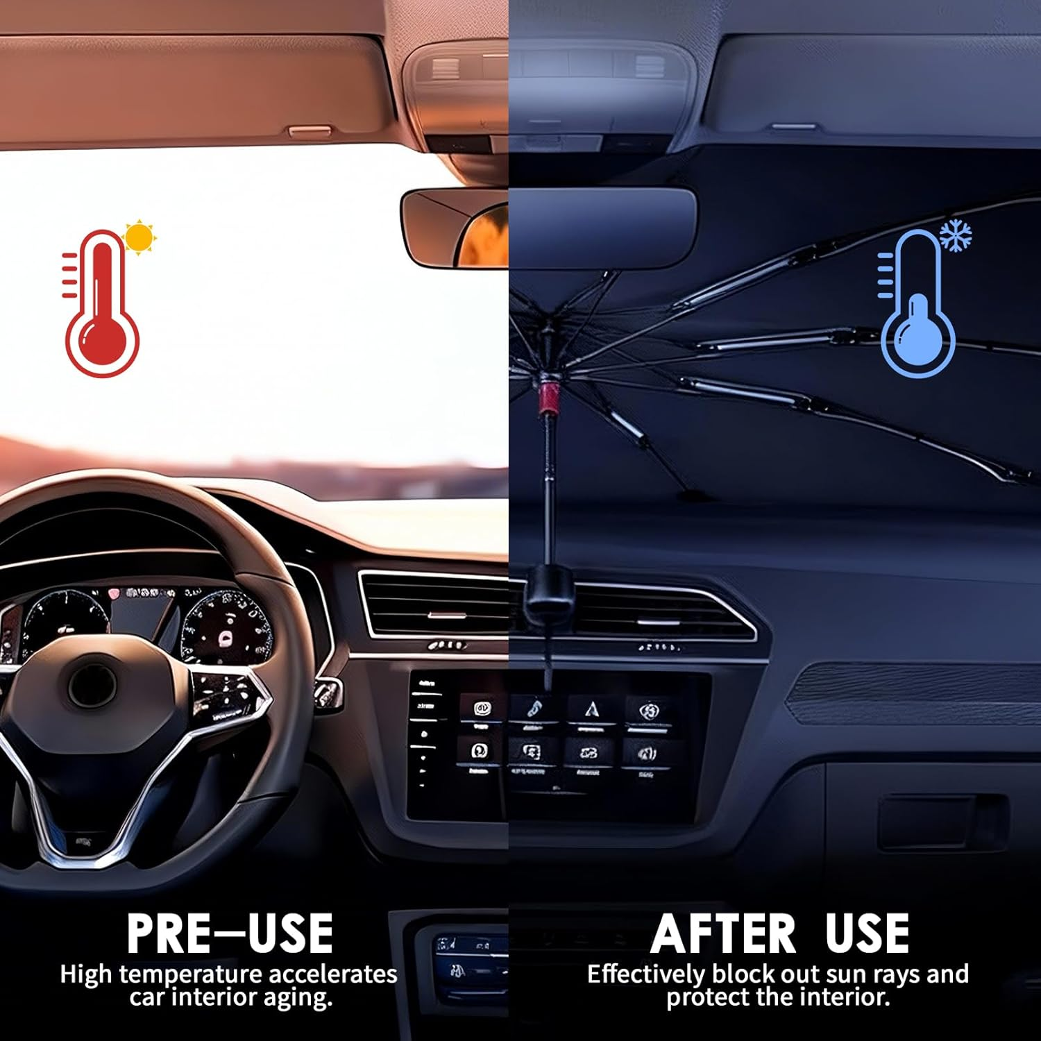 80 * 140Cm Car Windshield Sun Shade Umbrella Protect Car from Sun Rays & Heat Damage Keep Cool and Protect Interior image number 3