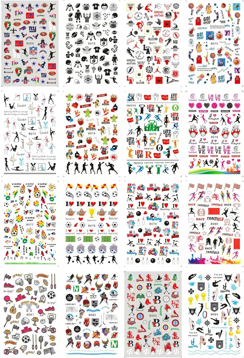 CHANGAR Football Sports Nail Art Decals - Basketball, Soccer, Cheerleading, Flag, Bowling, Rugby, Ballet - 16 Sheets image number 5