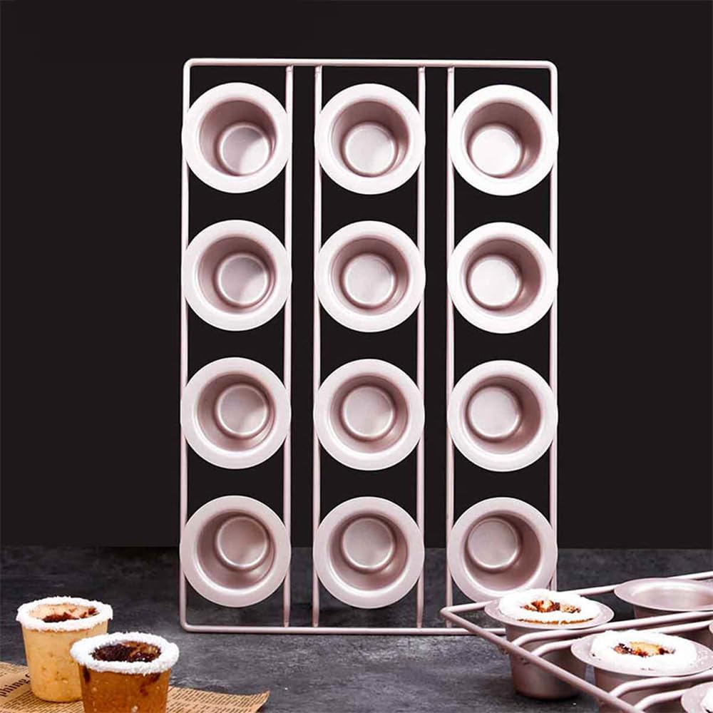DWWTKL 12-Cavity Popover Pan Non-Stick Yorkshire Muffin Puddings Cake Quiches Cupcake Mold Bakeware for Oven Baking (Champagne Gold) image number 1