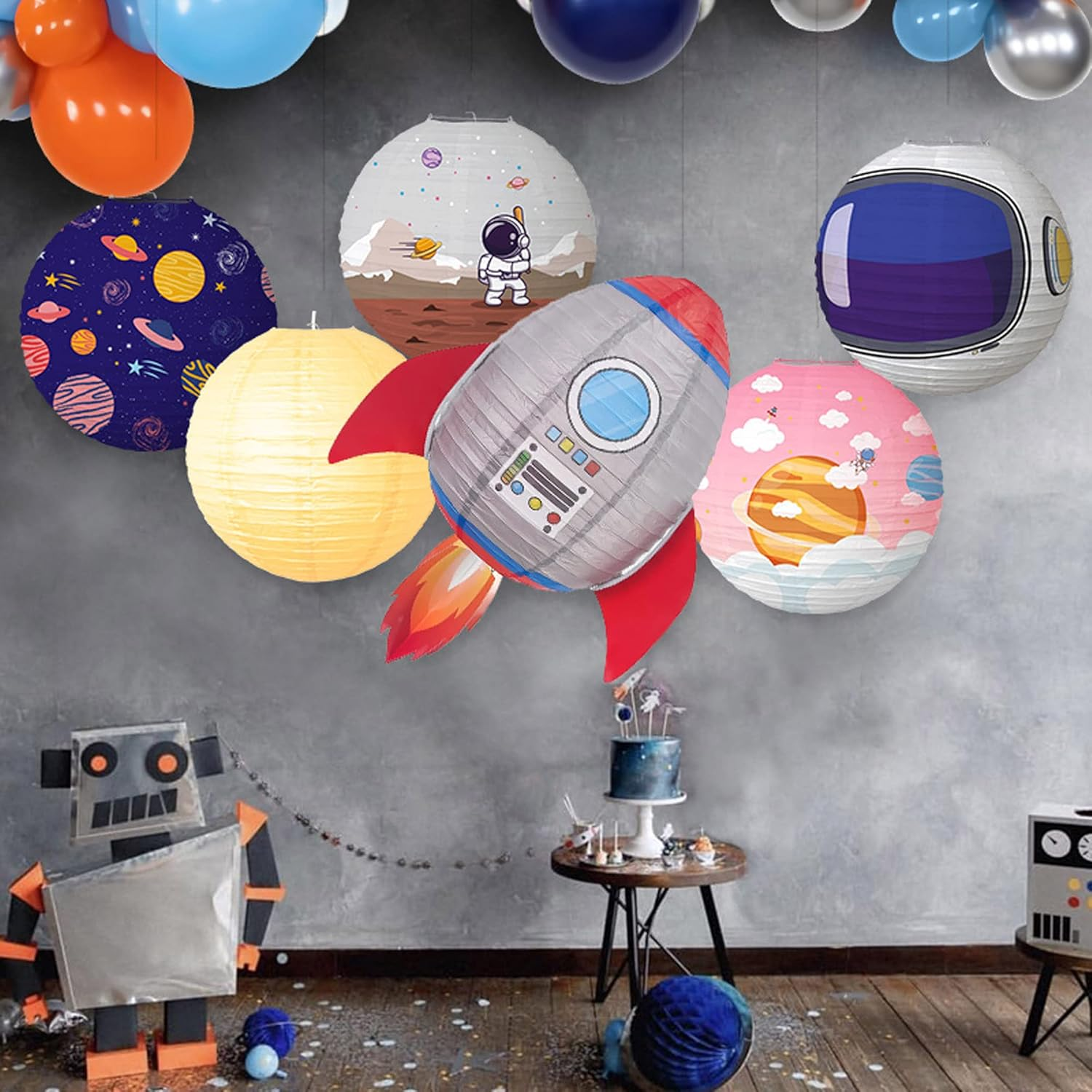 Outer Space Cartoon Rocket Hanging Planets Party Decorations - Kids & Classroom Science Astronaut Birthday Party Decorations image number 5