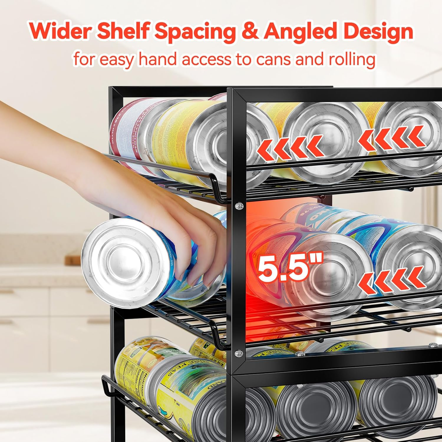 SUFAUY 4-Tier Stackable Rack Organizer for Pantry, Can Storage Holder for Various Ounces of Canned Food Soda Drinks, Can Dispenser Holds up to 50 Cans for Cupboard Cabinet, Black image number 2