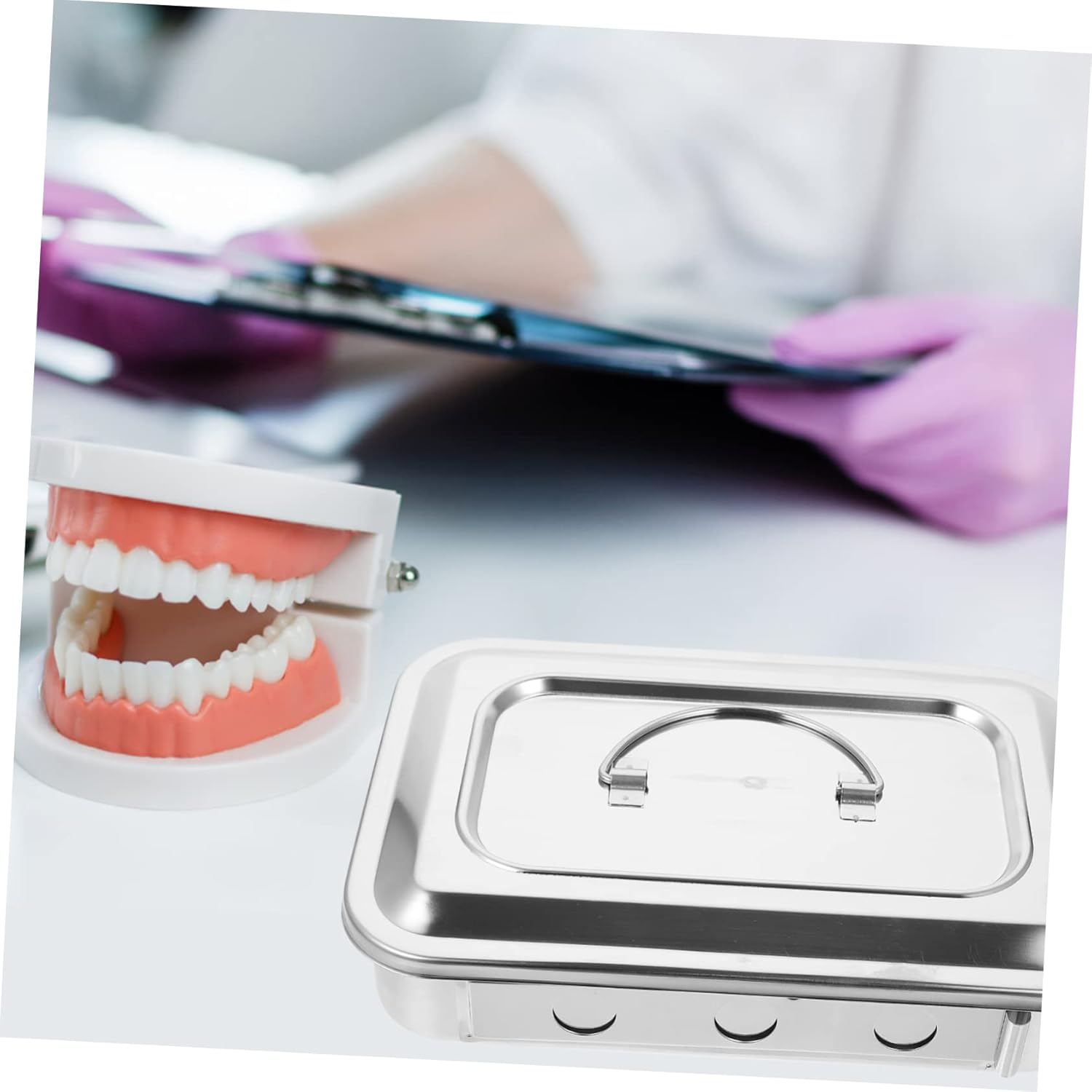 PLAFOPE Sterilization Box with Square Lid Stainless Steel Tray Compact Design High-Temperature Resistant Disinfection Tool for Makeup Tools and Instruments image number 3