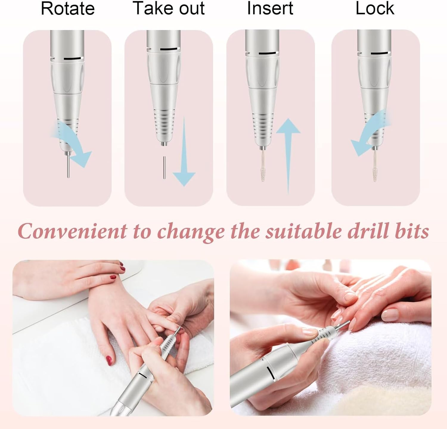 Electric Nail Drill, DELIFO Portable Nail Drill Professional Pedicurerechargeable 35000 RPM Nail File Machine Acrylic Nails Polishing Tools with Bits LED Display for Home Salon Manicure image number 3