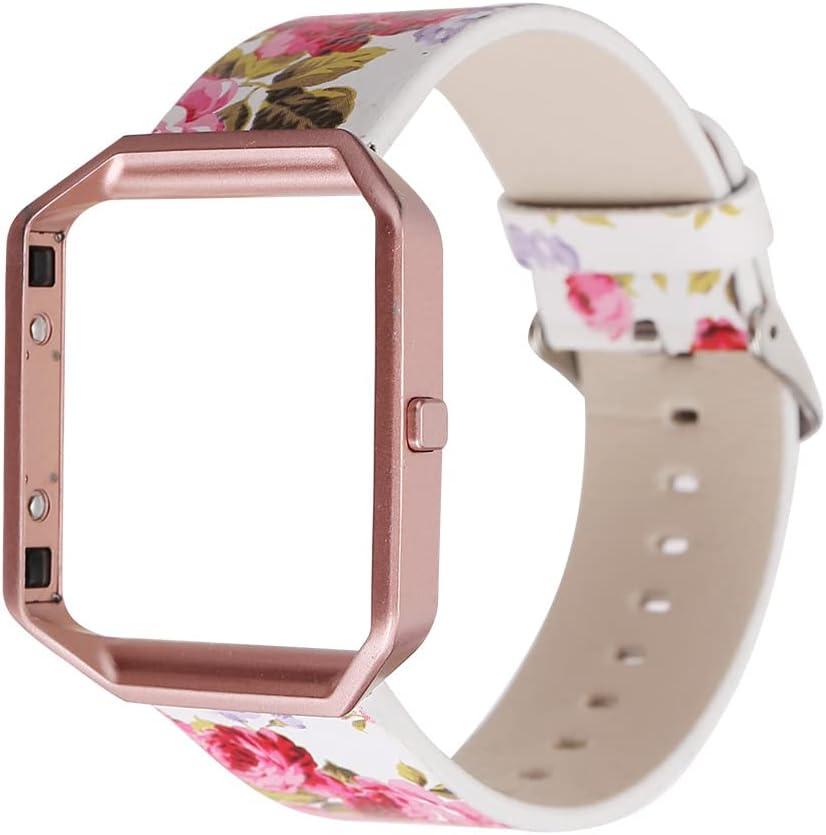 Women Flower Strap for Fitbit Blaze Bands, Genuine Soft Leather Replacement Wristband Bracelet Metal Frame for Fitbit Blaze Smart Fitness Watch image number 3