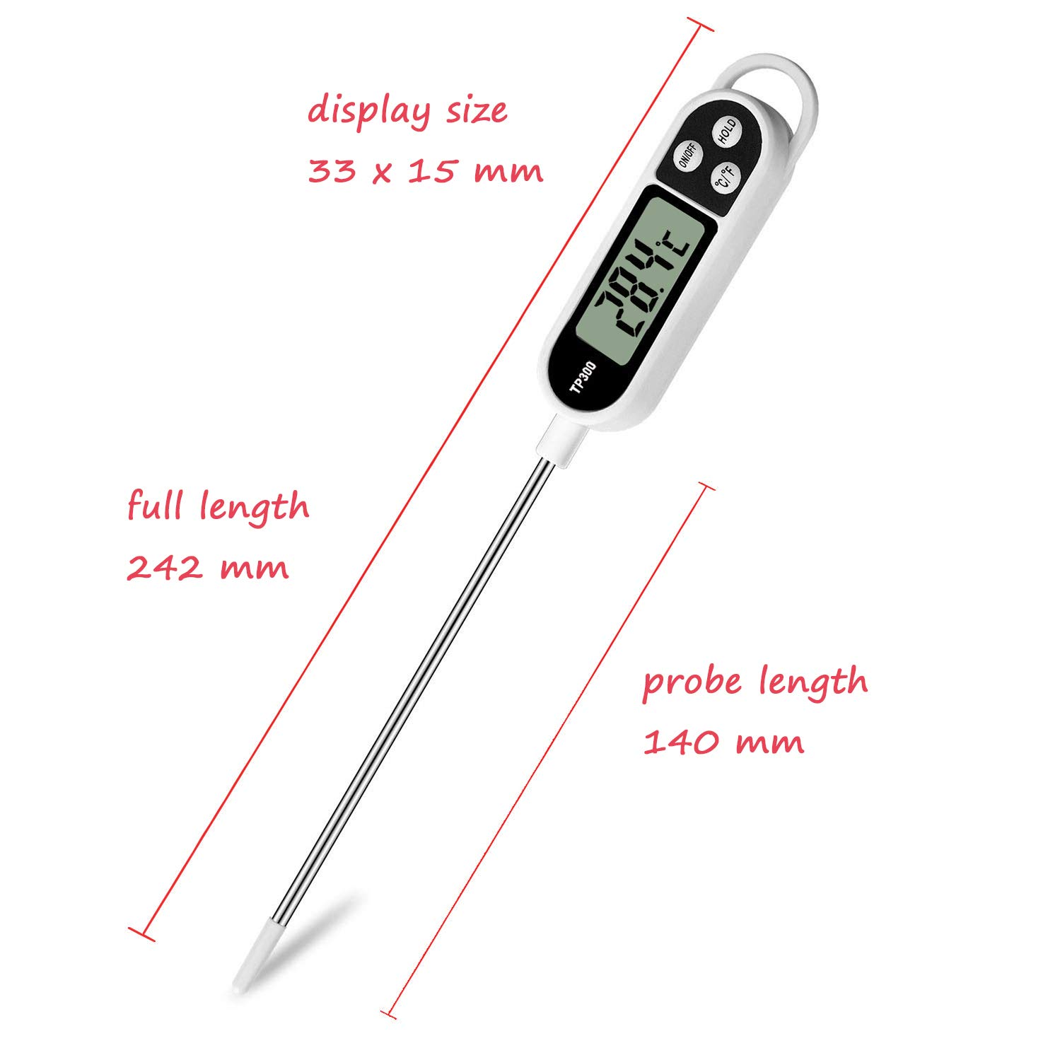 Meat Food Candy Thermometer, Probe Instant Read Thermometer, Digital Cooking Kitchen BBQ Grill Thermometer with Long Probe for Liquids Pork Milk Yogurt Deep Fry Roast Baking Temperature image number 2