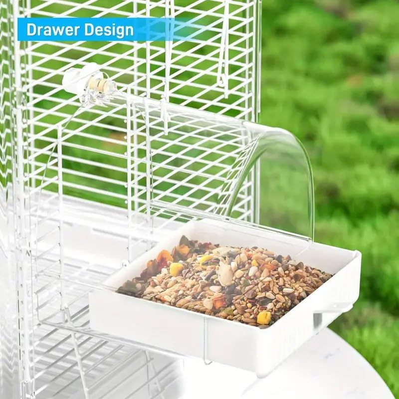 AIMALL Large Parrot Bird Bath Box with Drawer &ndash; 7.05X6.69X7.74In Hanging Cage Bathtub & Feeder for Budgie Cockatiel Parakeet Starling with Optional Protective Cover - Overdress image number 3