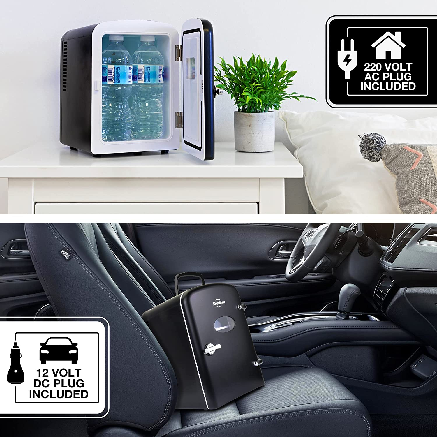 Koolatron Retro 4L 6 Can Portable Mini Fridge, Compact Car Refrigerator, Skincare Cosmetic Beauty Makeup Personal Cooler 12V and AC Cords Desktop Accessory for Bedroom Home Office Travel (Black) image number 3