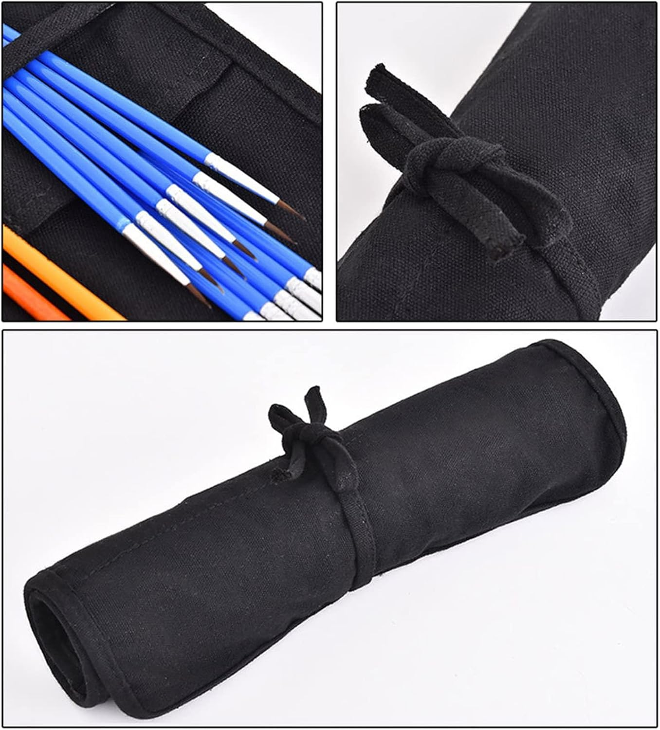 Paint Brush Roll Canvas Pouch, 30 Slots Holder Roll up Bag, Artist Acrylic Oil Watercolour Case, Student Draw Pen Gouache Watercolor Oil Storage (Black) image number 3