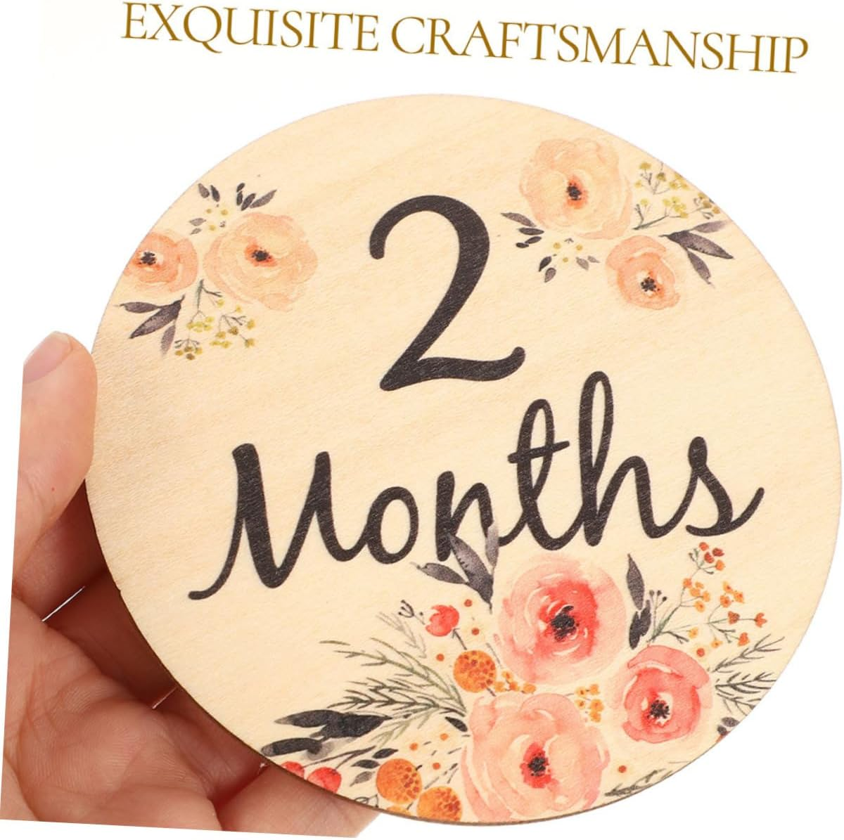 18Pcs Wooden Cards Adorable Growth Signs for Newborns Portable Photo Props to Cherish Every Month Cute Floral Design Discs image number 2