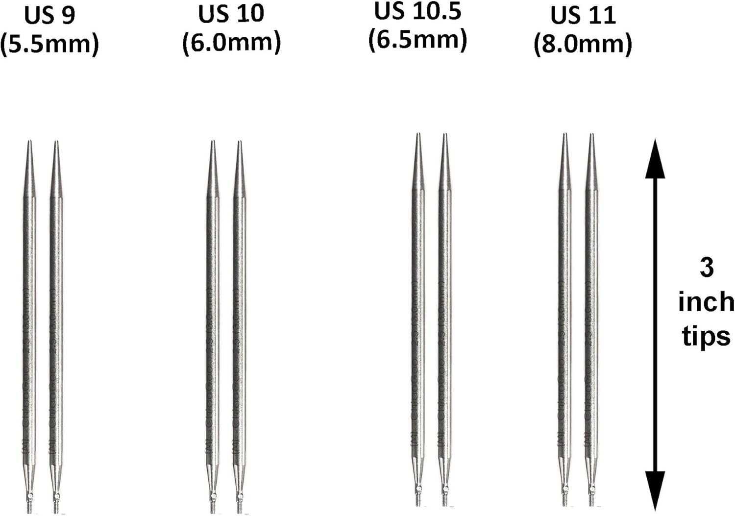 Chiaogoo Twist Red Lace Shorties 3-Inch Large Yellow 7230-L Interchangeable Knitting Needle Set, US 9, 10, 10.5, 11 Stainless Steel with 3 Swiv360 Cables Bundle with 1 Artsiga Crafts Project Bag image number 1