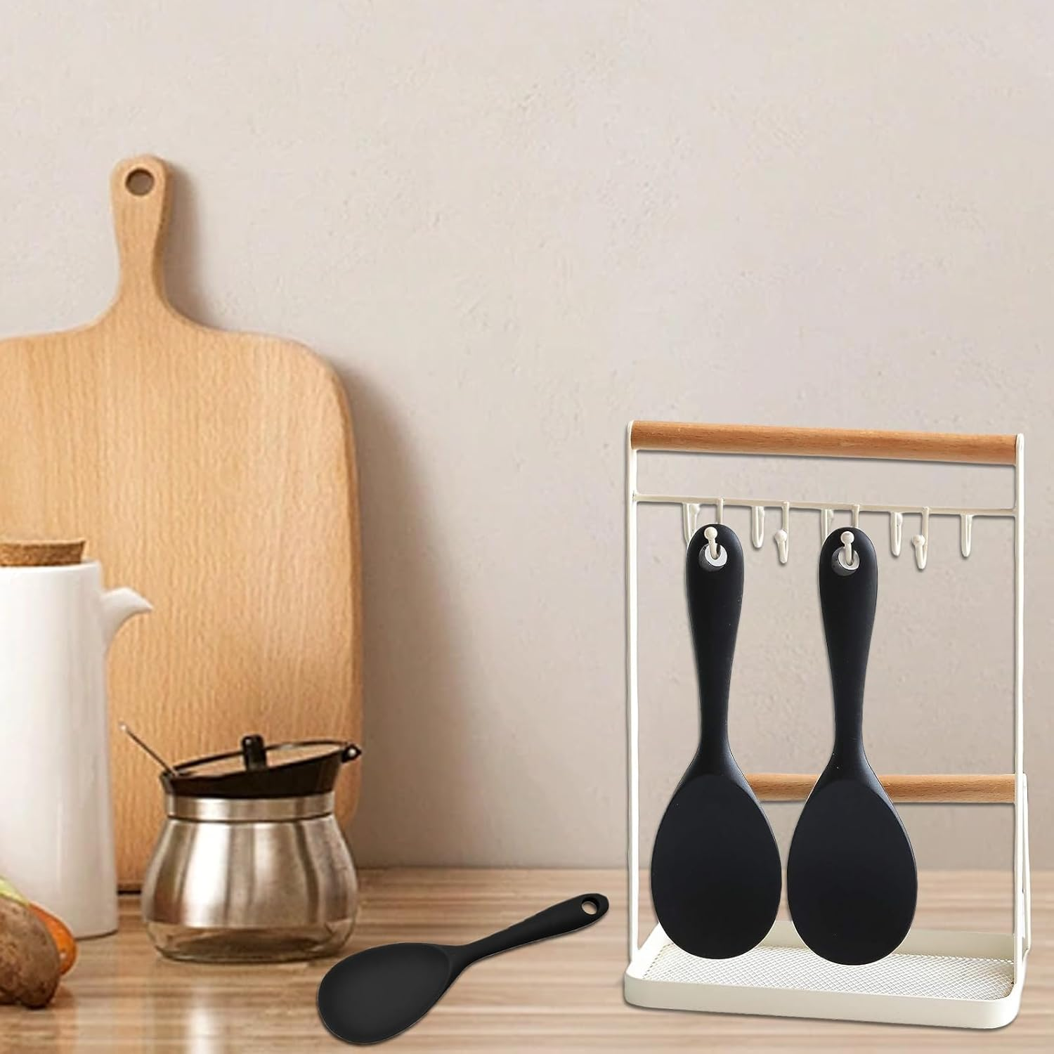 Rice Spoons, Silicone Cooking Spoons, Non-Stick Cooking Spoons, Rice Cooker, Cooking Spoon, Silicone Spoon, Kitchen Utensils for Kitchen, Mashed Potatoes, Rice, Baking, or More Pack of 2