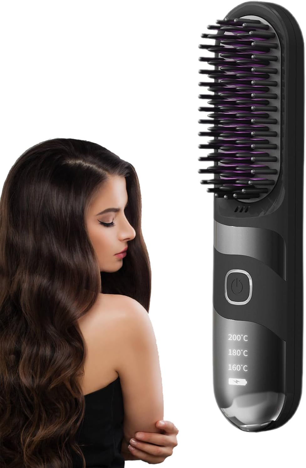Qkbuza Travel Hair Straightener | Multifunctional Curler Brush | 2-In-1 Temperature Adjustable Quick Styling Cordless Hair Straightener Brush for Home