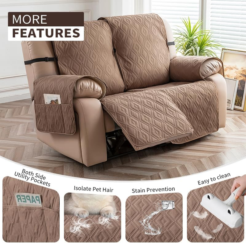 Genina Waterproof Loveseat Recliner Cover Non-Slip, Sofa Cover for Reclining Couch 2 Seat, Washable Couch Cover Loveseat Furniture Protector Cover for Pets Dogs Kids (Camel, Recliner Loveseat) image number 2