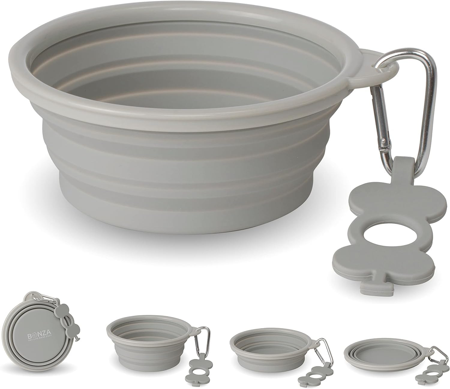 Bonza by Leash Boss Small Collapsible Dog Bowl Twin Pack, Sturdy Reinforced Rim, Includes Carabiner & Water Bottle Holder Keychain, Black