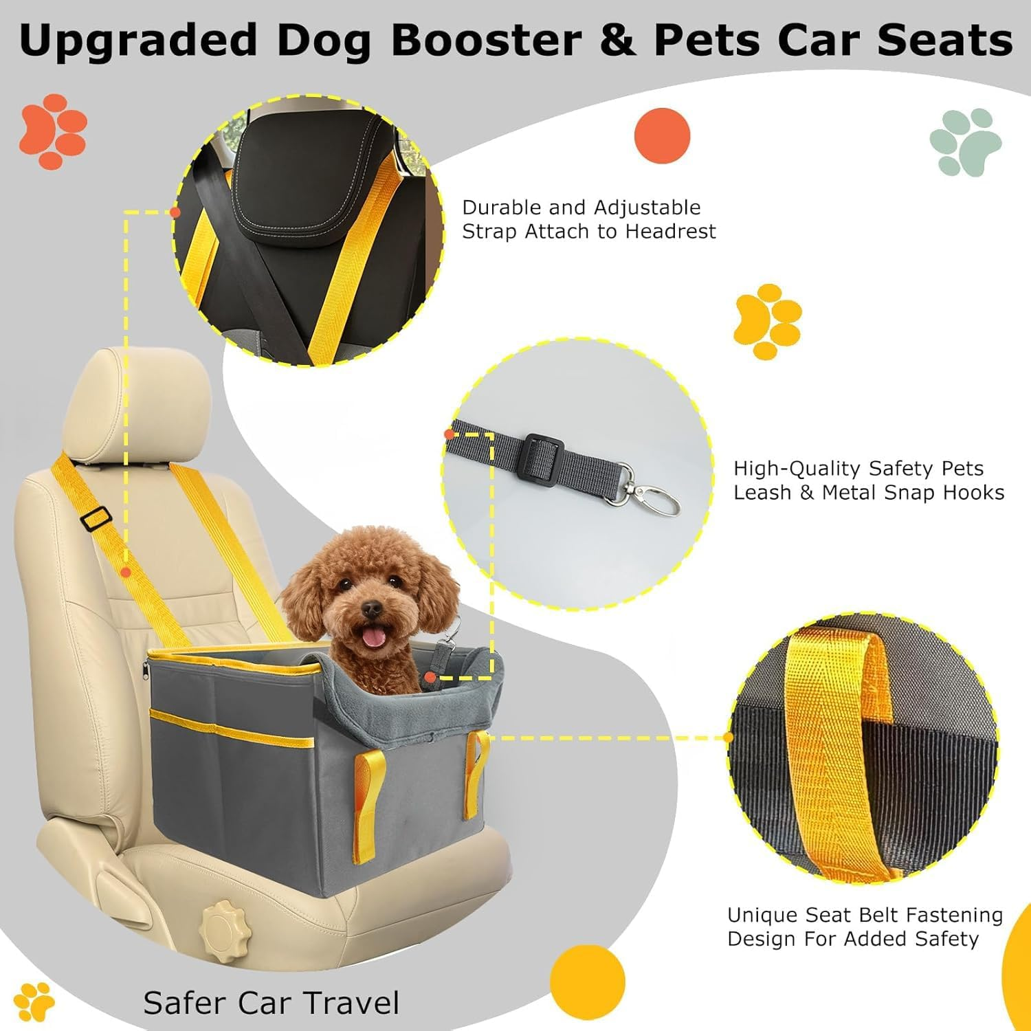 Dog Car Seat for Small Dogs, Fuzzy Dog Car Seat up to 25Lbs Stable, Waterproof, Foldable with Clip-On Safety Leash, Pet Booster Seat Suitable for Front and Rear Seats image number 3