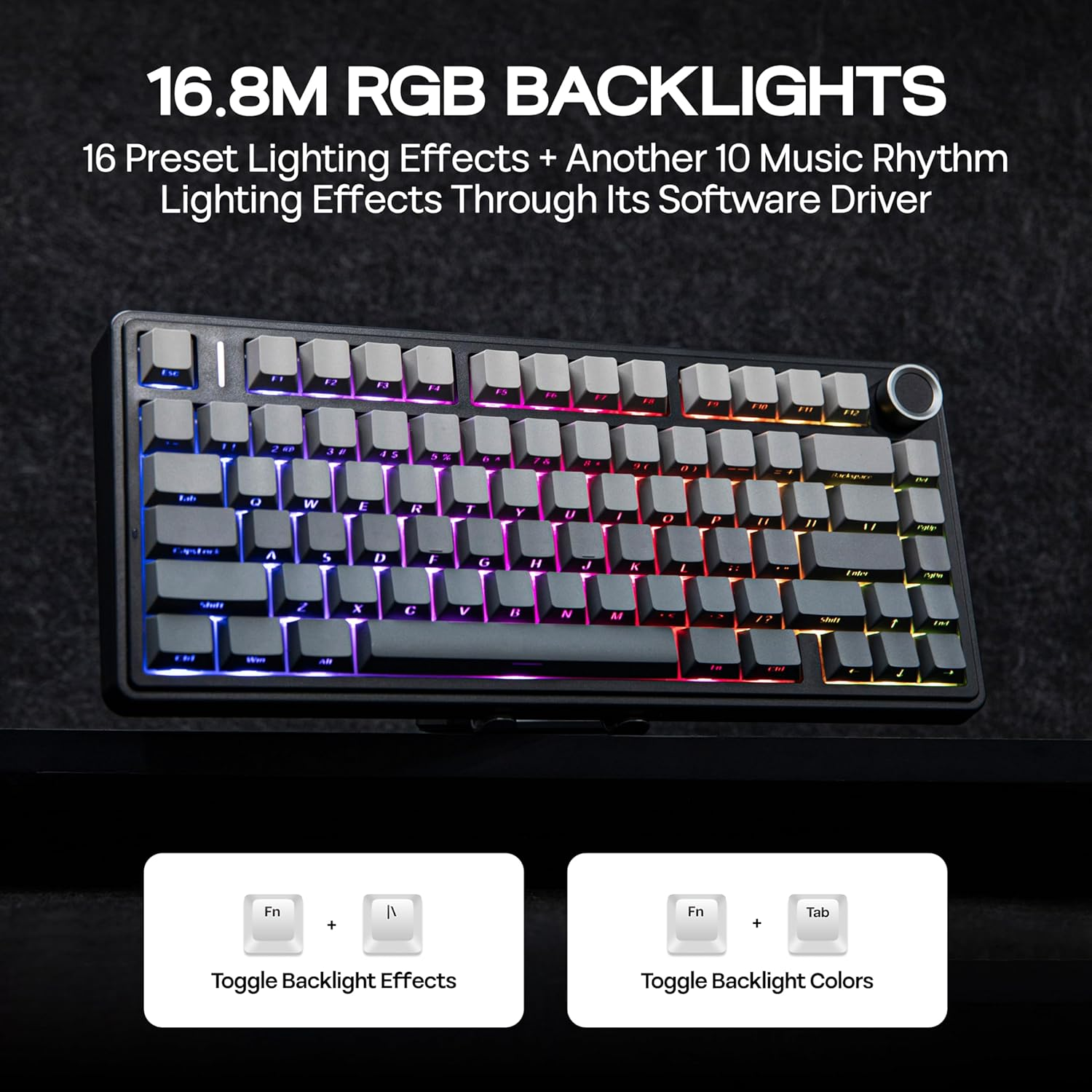 Mechlands Aula F75 PRO 75% Wireless Gaming Keyboard, Gasket Mechanical Custom Keyboard with Five-Layer Padding, Bluetooth/2.4Ghz/Usb-C, Hot Swappable, Knob, RGB, Reaper Switches (Gradient Black) image number 1